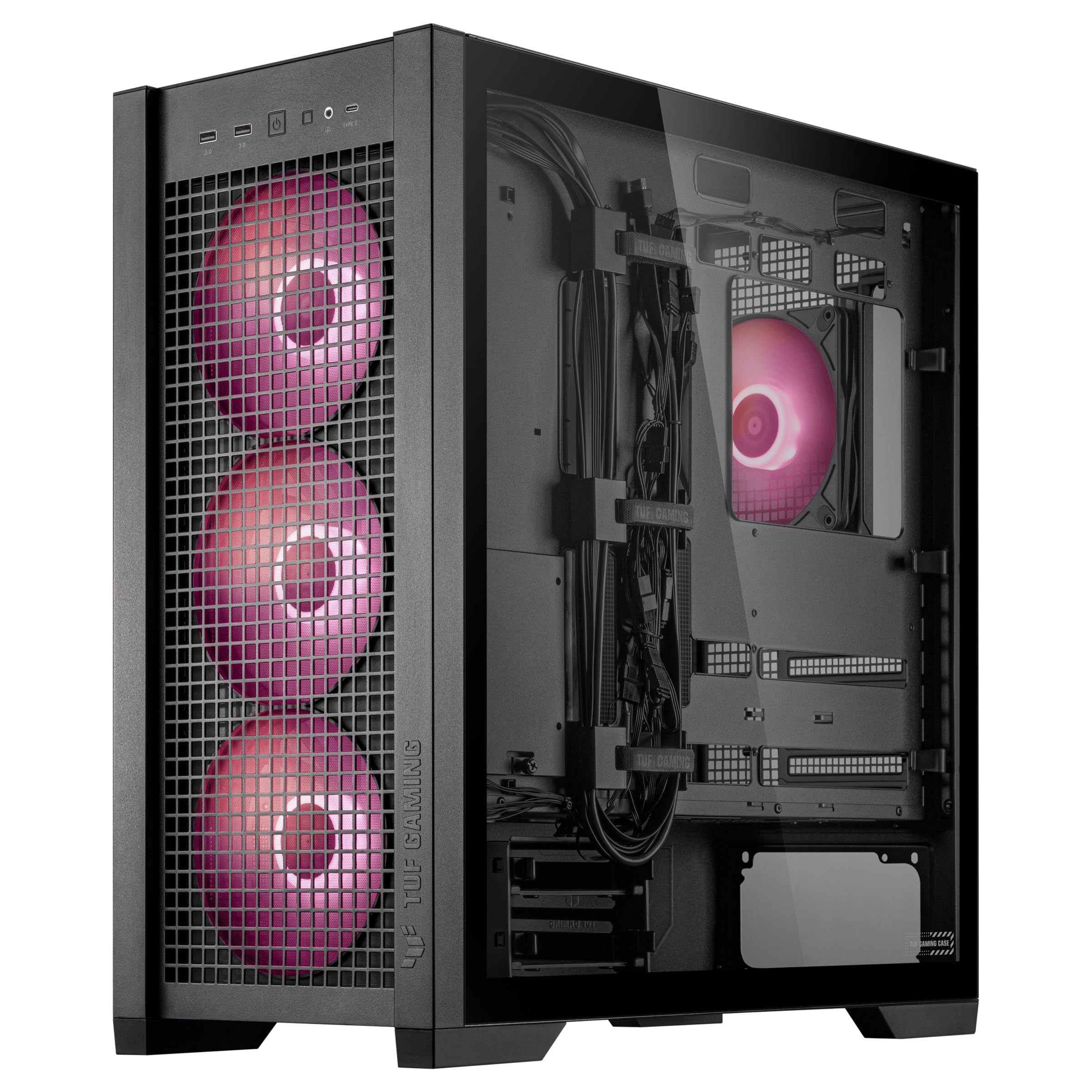 ASUS TUF Gaming GT302 ARGB ATX Mid-Tower PC Case - High Airflow with 4x140mm ARGB Fans, Interchangeable Tempered Glass/Mesh Panels, BTF Hidden-Connector Motherboard Support | Black | Ideal for Gaming Rigs & High-Performance PC Builds