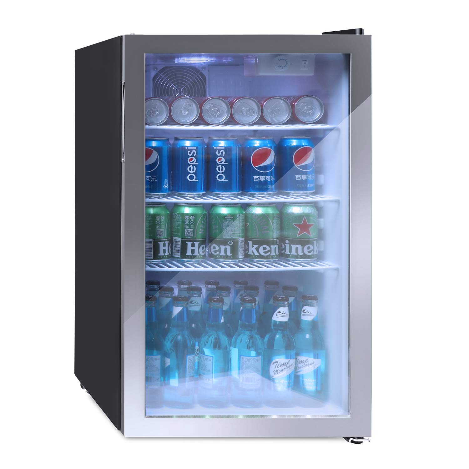 NorthAir 100 Can Beverage Refrigerator - Mini Fridge with Glass Door, 7 Temperature Settings (32°F-61°F) - Compact Drink Cooler for Home, Office, Bar, or Party Use