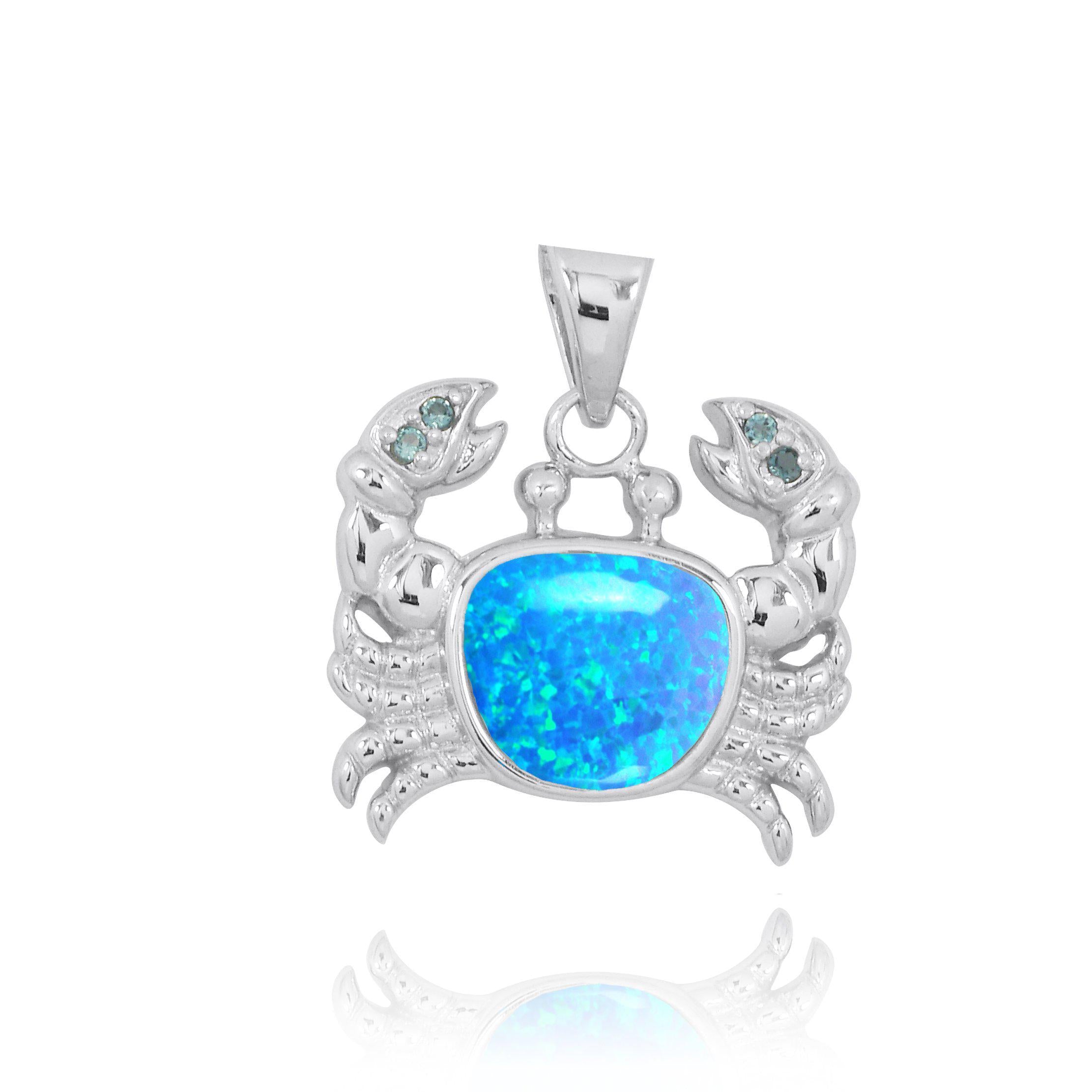 Exquisite Crab Necklace with Genuine Blue Opal & London Blue Topaz - Elegant Jewelry for Beach Vacations, Summer Parties & Unique Gifts