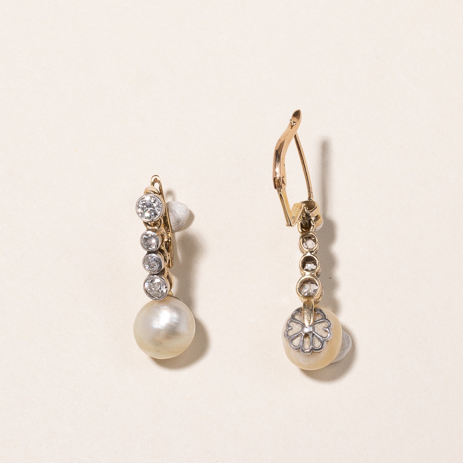14K Gold Pearl & Diamond Drop Earrings - 8.00-8.50mm Freshwater Pearls, 0.72ctw Diamond Accents | Elegant Dangle Earrings for Weddings, Parties & Special Occasions