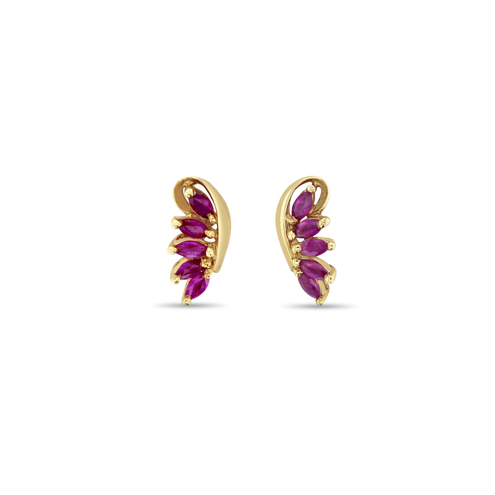 14k Yellow Gold Ruby Marquise Wing Stud Earrings – Elegant Dainty Jewelry for Women, Perfect for Parties, Weddings & Everyday Wear