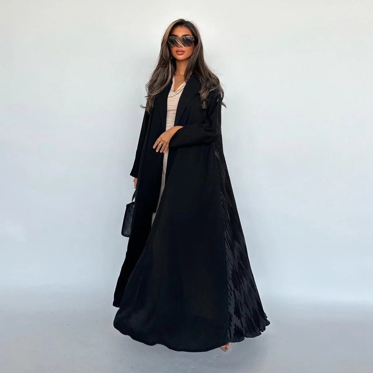 Urgarment Pleated Cardigan Open Abaya Dress #25205 - Stylish Muslim Women's Outerwear for Prayer, Modest Fashion & Special Occasions