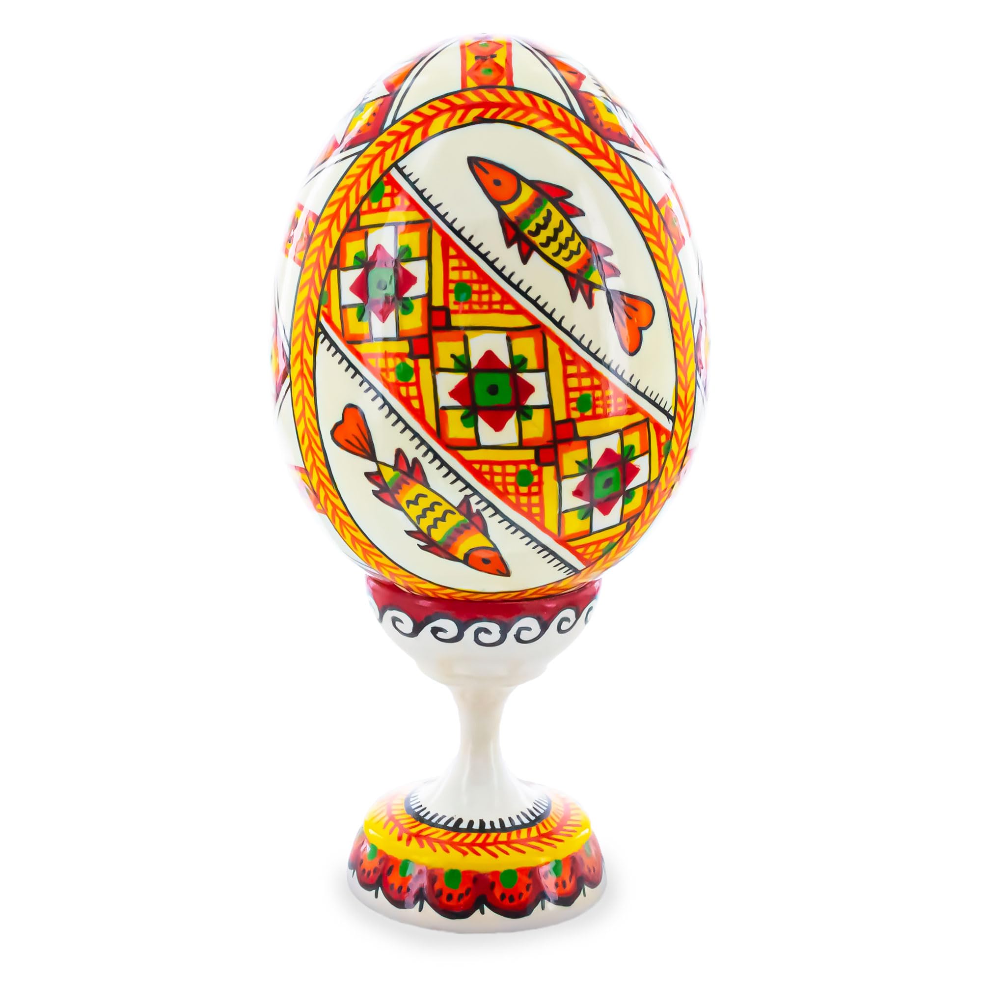 Hand-Painted Ukrainian Wooden Easter Egg Pysanka - Traditional Folk Art Decor - 3.75 Inches with Display Stand - Perfect for Easter Decorations, Home Display & Cultural Gift Giving