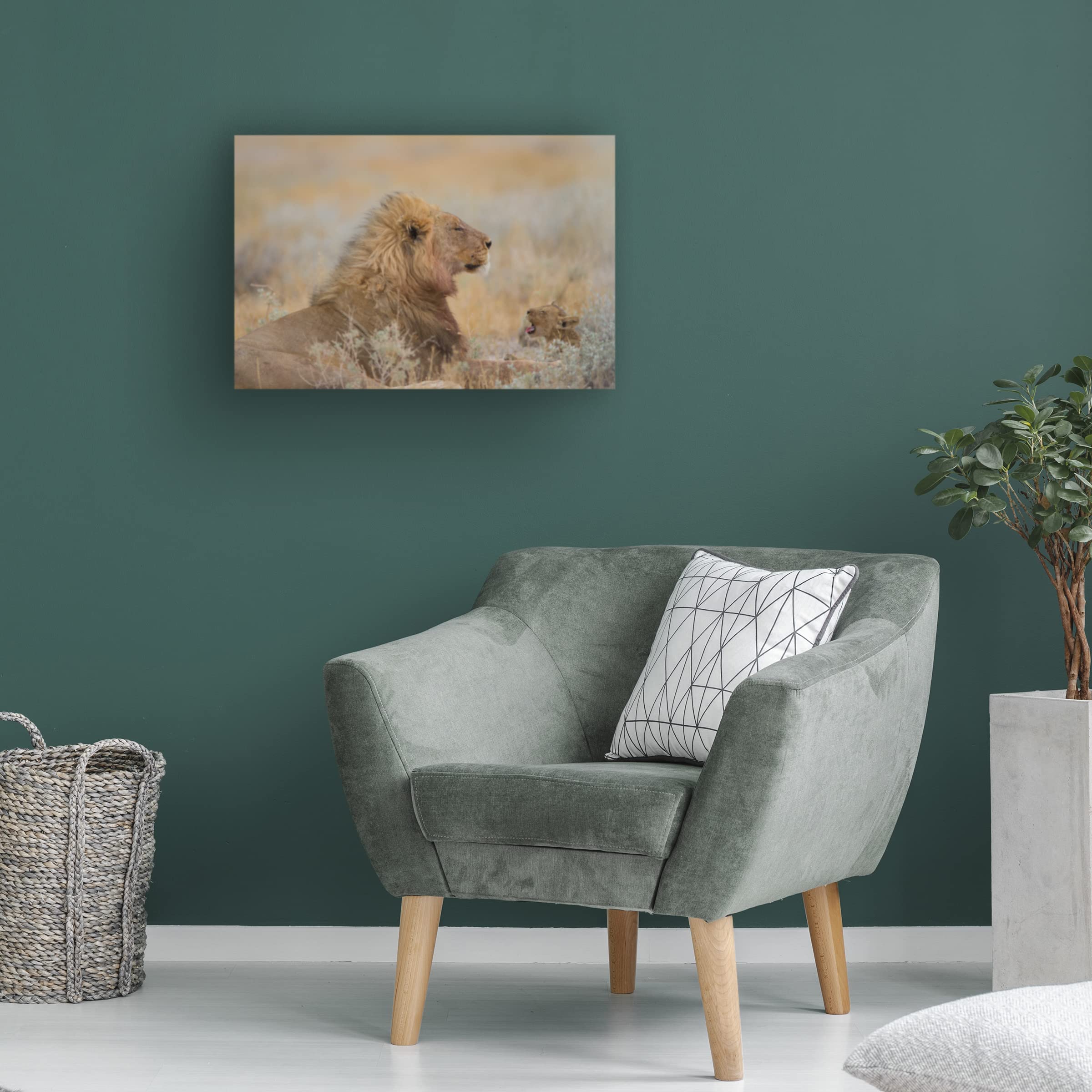 Trademark Fine Art 'Male Lion With Cub' Canvas Wall Art by Ozkan Ozmen - Stunning Wildlife Decor for Living Room, Bedroom & Office