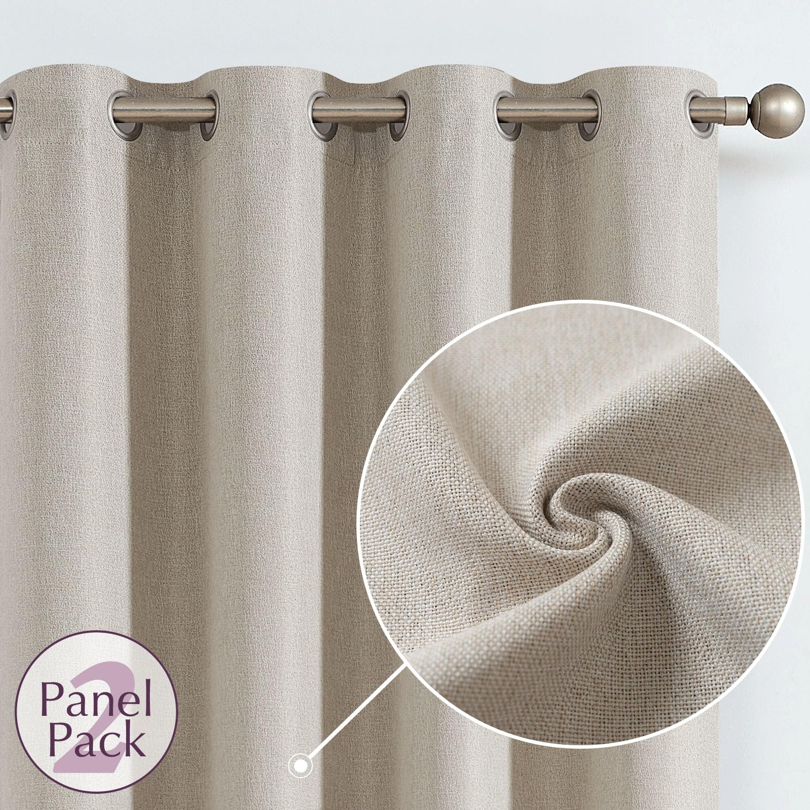 Jinchan Linen Textured 60% Blackout Curtains - 108 Inch Extra Long Thermal Insulated Window Drapes with Grommet Top, Greyish Beige (2 Panels) - Perfect for Living Room & Bedroom, Blocks Light & Insulates for Better Sleep & Energy Efficiency