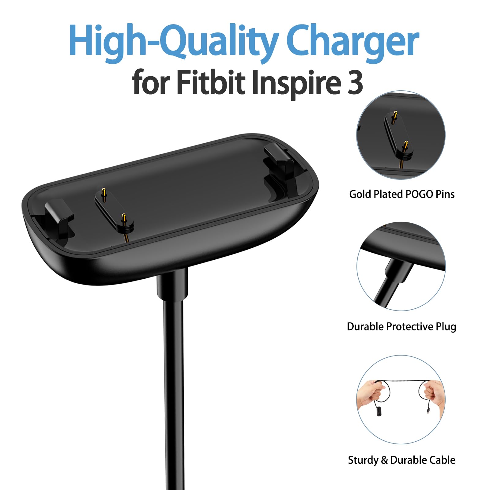 Fast Charger for Fitbit Inspire 3 - Magnetic USB Charging Dock with Cable | Perfect for Home, Office & Travel | Compatible with Fitbit Inspire 3 Fitness Tracker