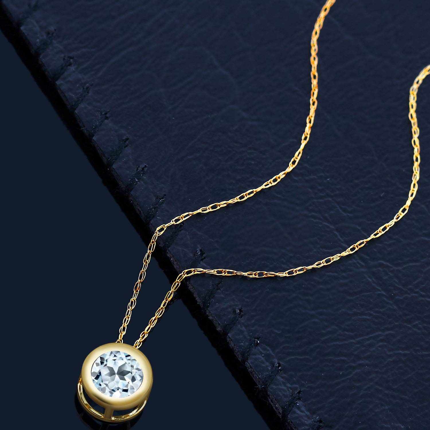 14K Yellow Gold Sky Blue Topaz Pendant Necklace for Women - 0.90 Carat November Birthstone Jewelry with 18 Inch Chain - Elegant Round 6MM Gemstone Gift for Birthday, Anniversary & Special Occasions