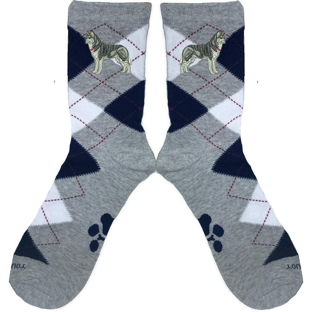 YourBreed Embroidered Husky Argyle Socks for Men & Women - Soft Unisex Crew Socks with Cute Dog Design - Perfect for Casual Wear, Gifts & Dog Lovers