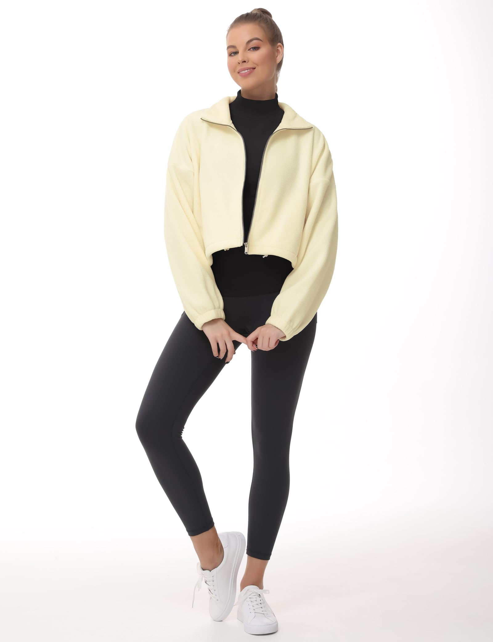 THE GYM PEOPLE Women's Fleece Mock Turtleneck Long Sleeve Thermal Shirt with Thumb Holes - Soft Workout Pullover for Yoga, Running & Cold Weather Layering