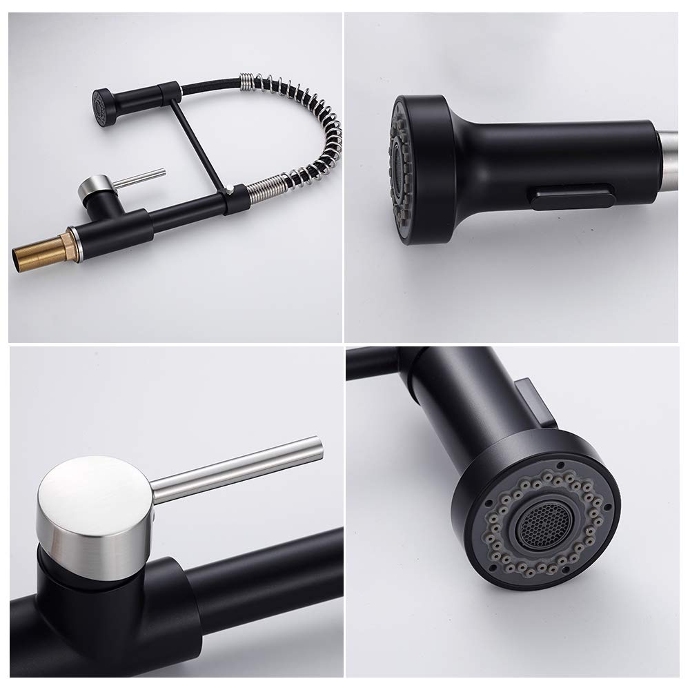 OWOFAN Low Lead Modern Single Handle Pull Down Sprayer Spring Kitchen Faucet, Brass Black & Brushed Nickel Sink Faucet for Stylish and Functional Kitchen Upgrades