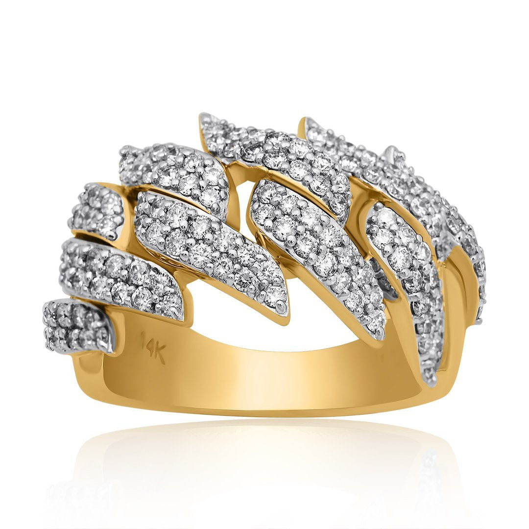 14K Yellow Gold Diamond Spike Cuban Link Ring - 1.4 Carat Total Weight - Luxury Men's Jewelry for Gifts, Parties & Special Occasions