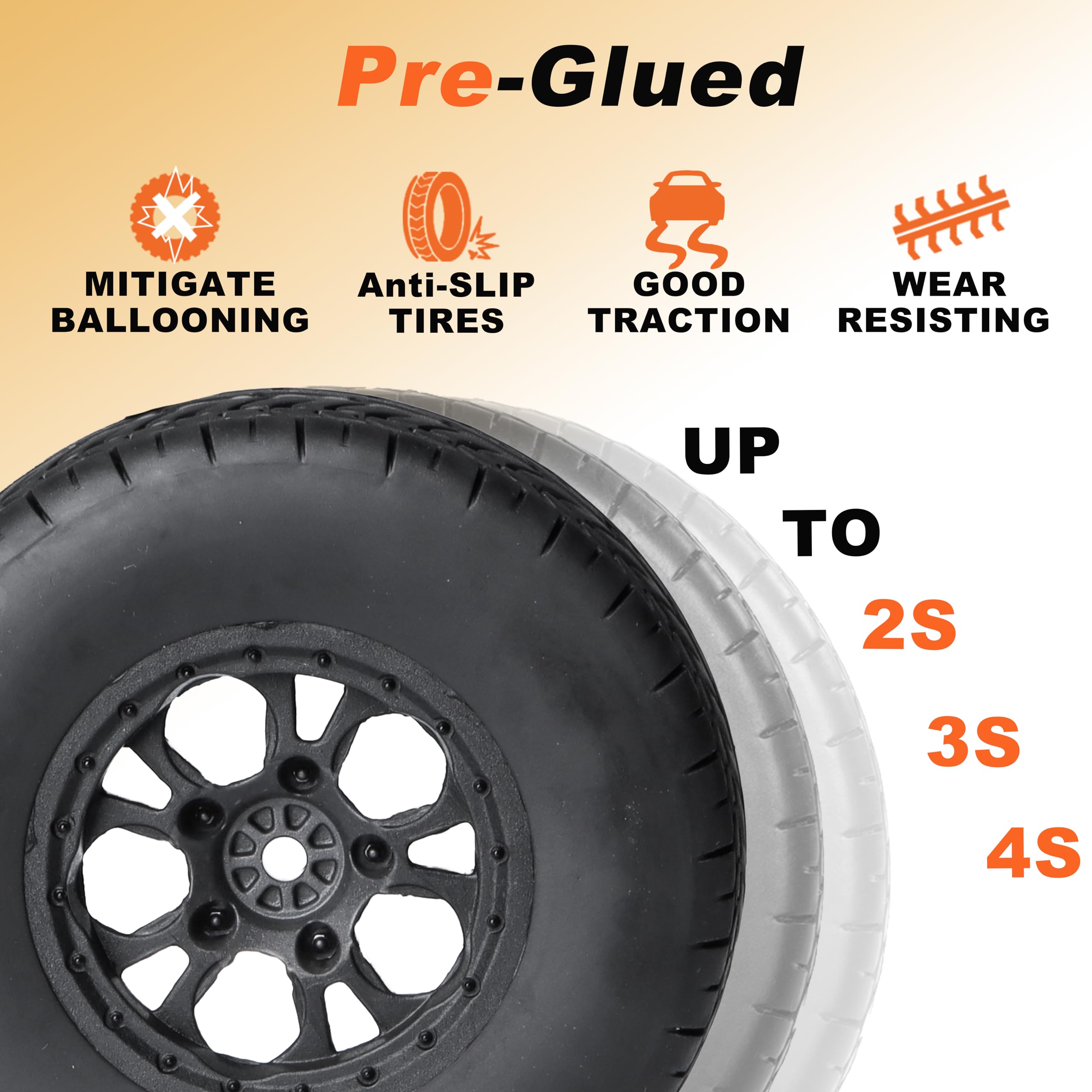 12mm Hex RC Wheels and Tires - 4PCS Pre-Glued 1/10 Scale Short Course Truck Tires & Wheels (4.25