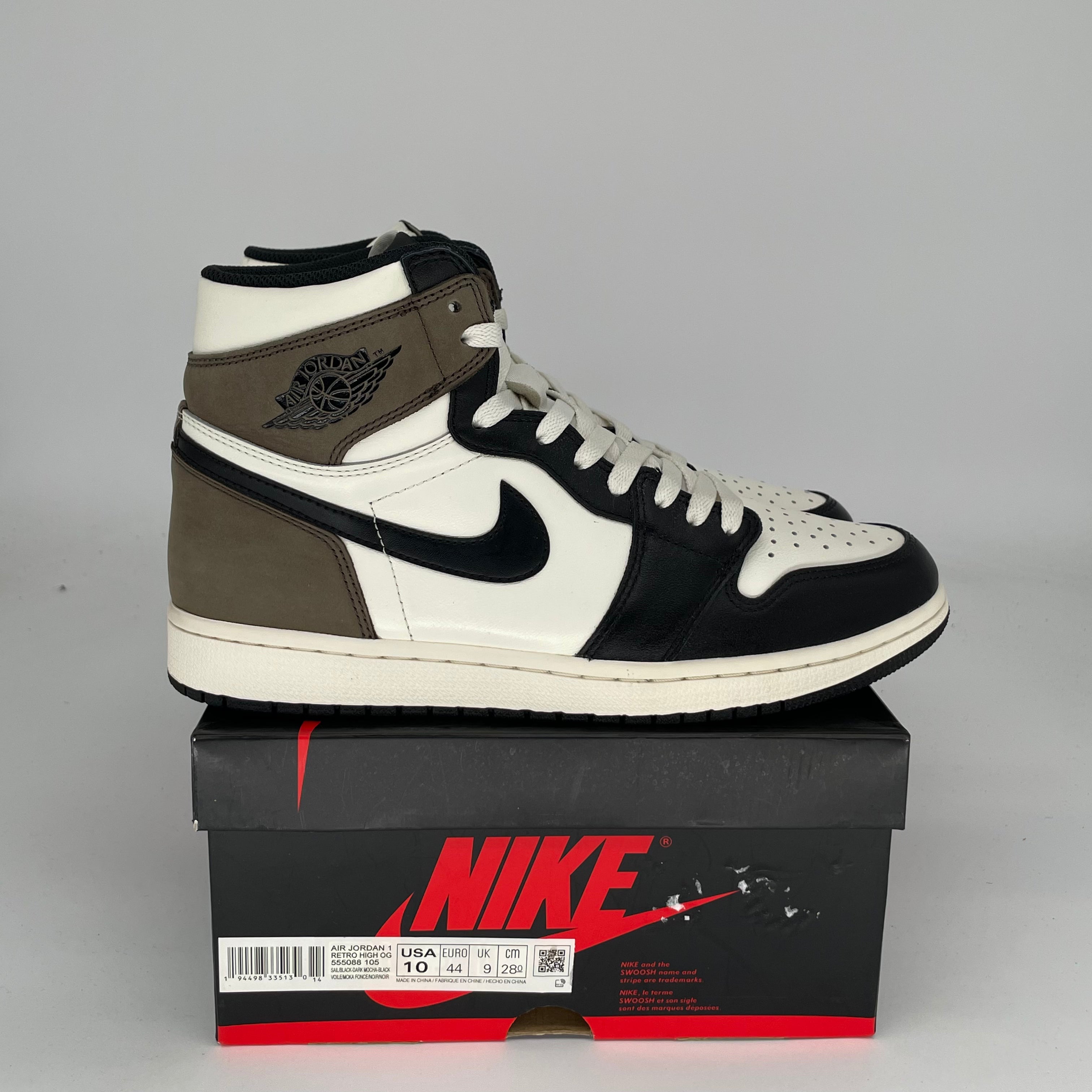 Air Jordan 1 Dark Mocha Size 10 Men's Basketball Shoes 555088-105 - Retro High Top Sneakers for Casual Wear & Street Style