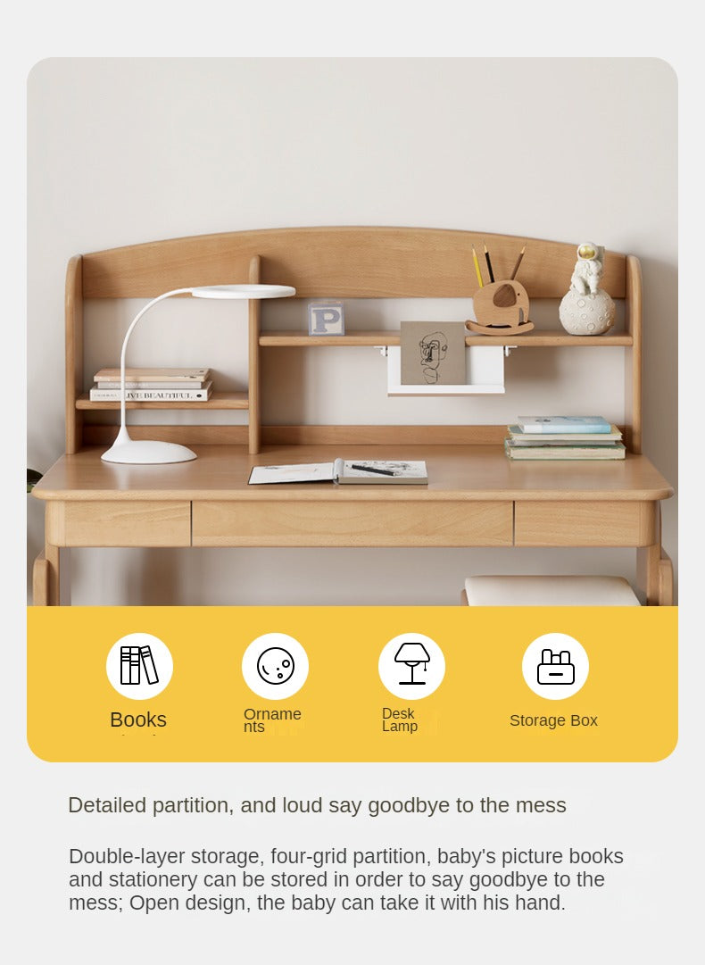Premium Oak & Beech Solid Wood Multi-Layer Desktop Shelf - Sturdy & Stylish Organizer for Home Office, Study, or Workspace - Perfect for Books, Plants, and Office Supplies
