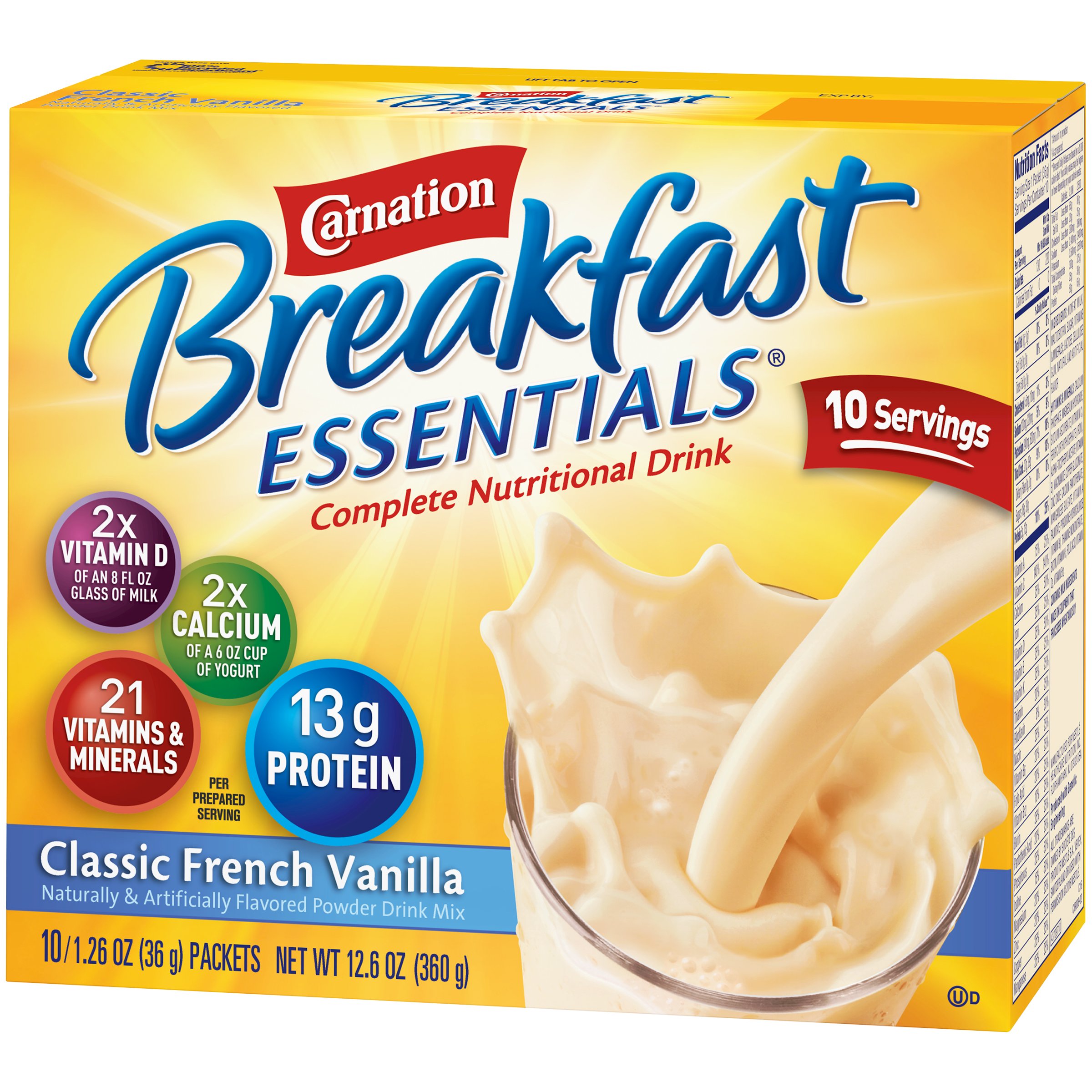 Carnation Breakfast Essentials Nutritional Drink Mix - 10 Packets (12.6 Oz) 2-Pack Box | Quick & Healthy Breakfast Solution for Busy Mornings, Post-Workout Recovery & On-the-Go Nutrition