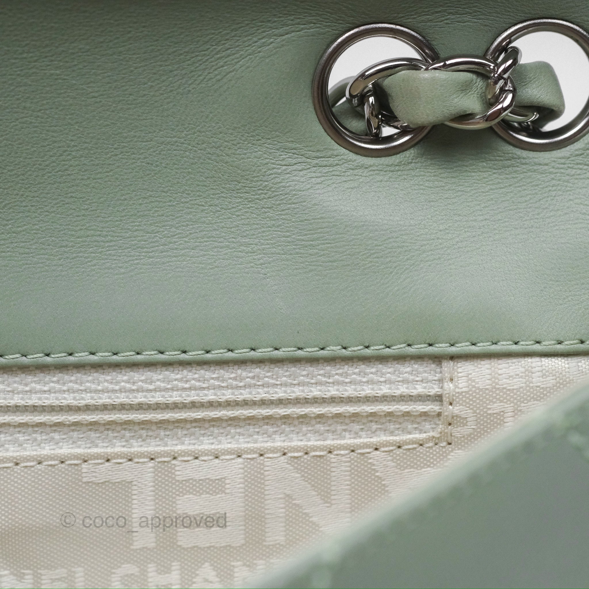 Chanel CC East West Flap Bag Genuine Lambskin Leather Mint Green with Silver Hardware - Luxury Crossbody Purse for Women, Perfect for Date Night & Special Occasions