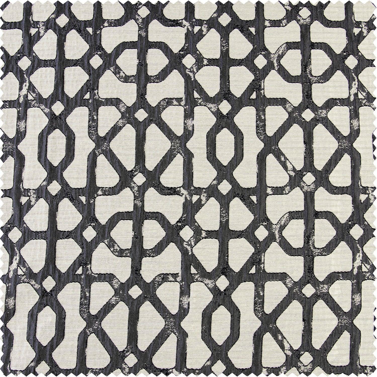 Metro Black Geometric Faux Silk Jacquard Fabric Swatch - Premium Upholstery & Drapery Material for Home Decor & Fashion Design