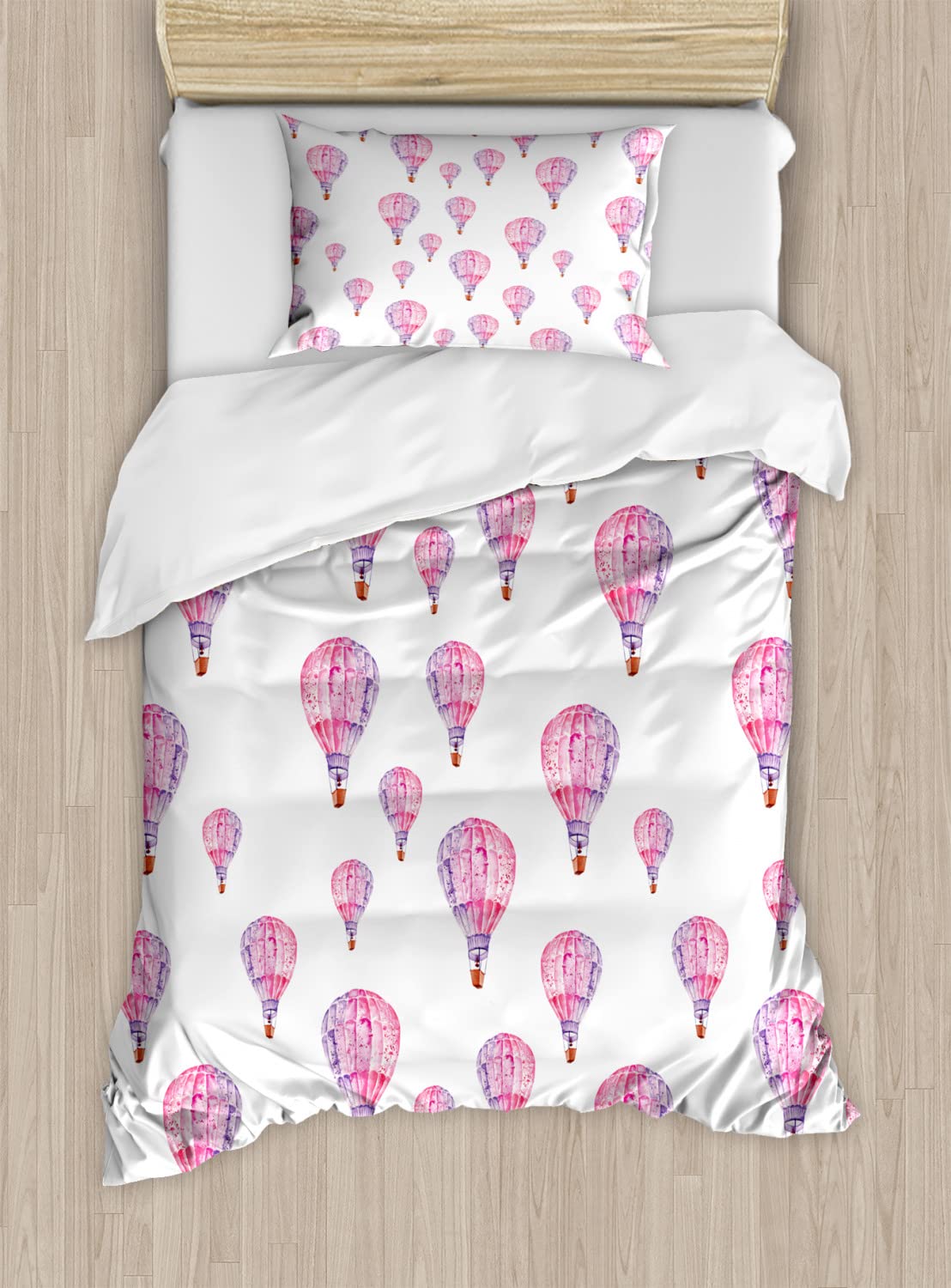 Ambesonne Vintage Hot Air Balloon Duvet Cover Set - 2 Pack King Size, Pink & Lavender, 2 Duvet Covers & 4 Pillowcases - Nostalgic Flying Balloon Print for Romantic Bedroom Decor - Perfect for Master Bedroom, Guest Room & Airbnb Styling