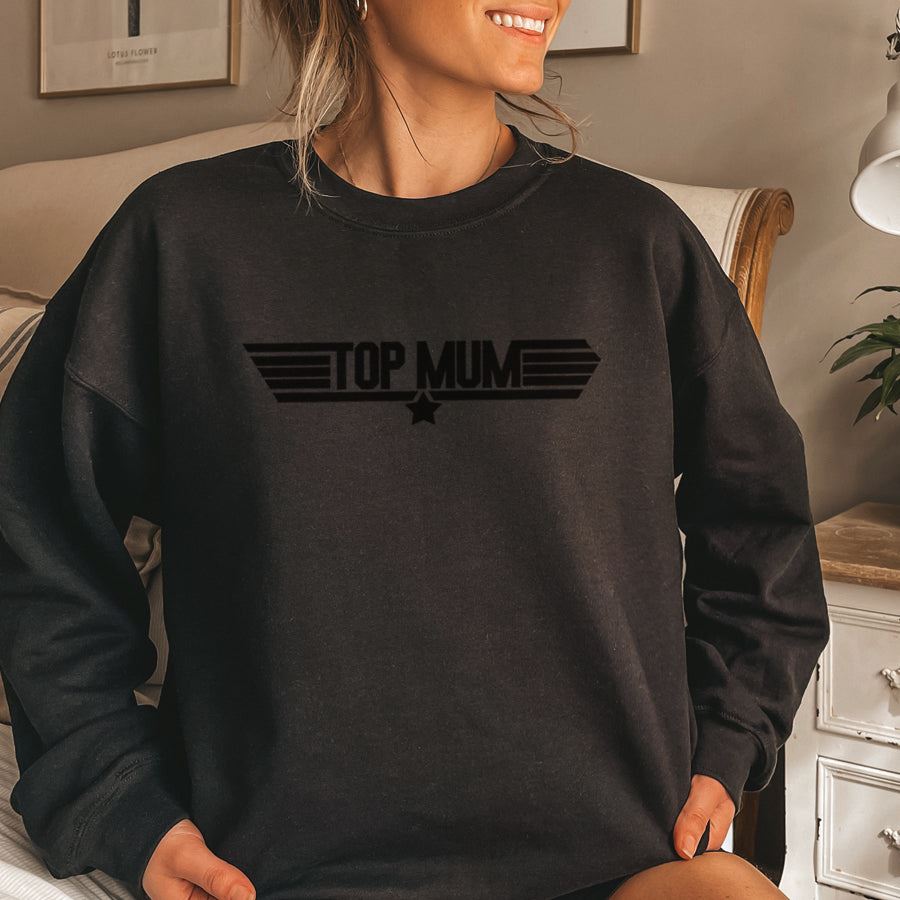 CLR Top Mum Movie Tonal Black Sweatshirt - Women's Casual Pullover Hoodie for Everyday Wear, Movie Nights & Relaxing at Home