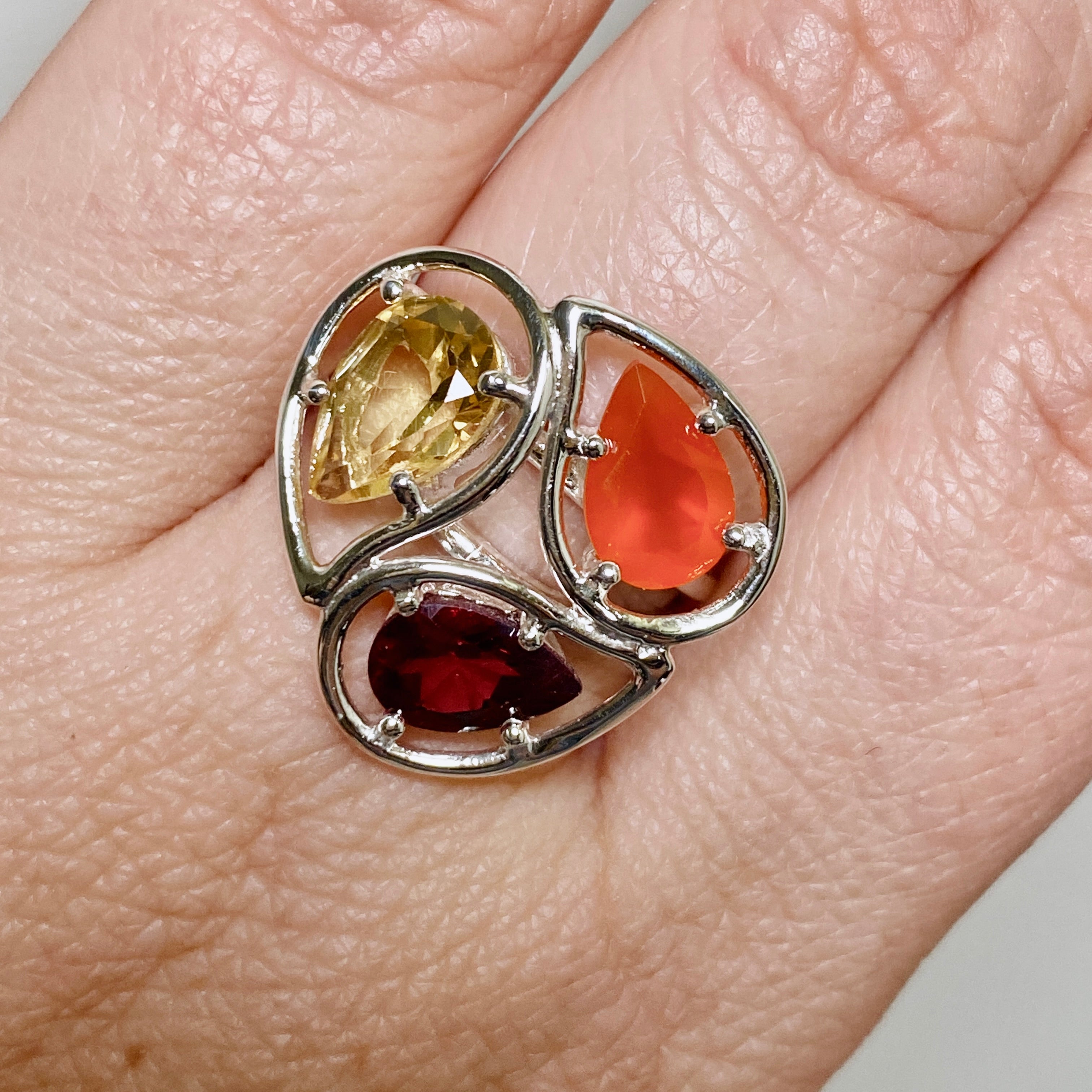 Faceted Carnelian Garnet Citrine Multi-Stone Ring PRGJ887 - Elegant Jewelry for Women, Perfect for Parties, Weddings & Special Occasions