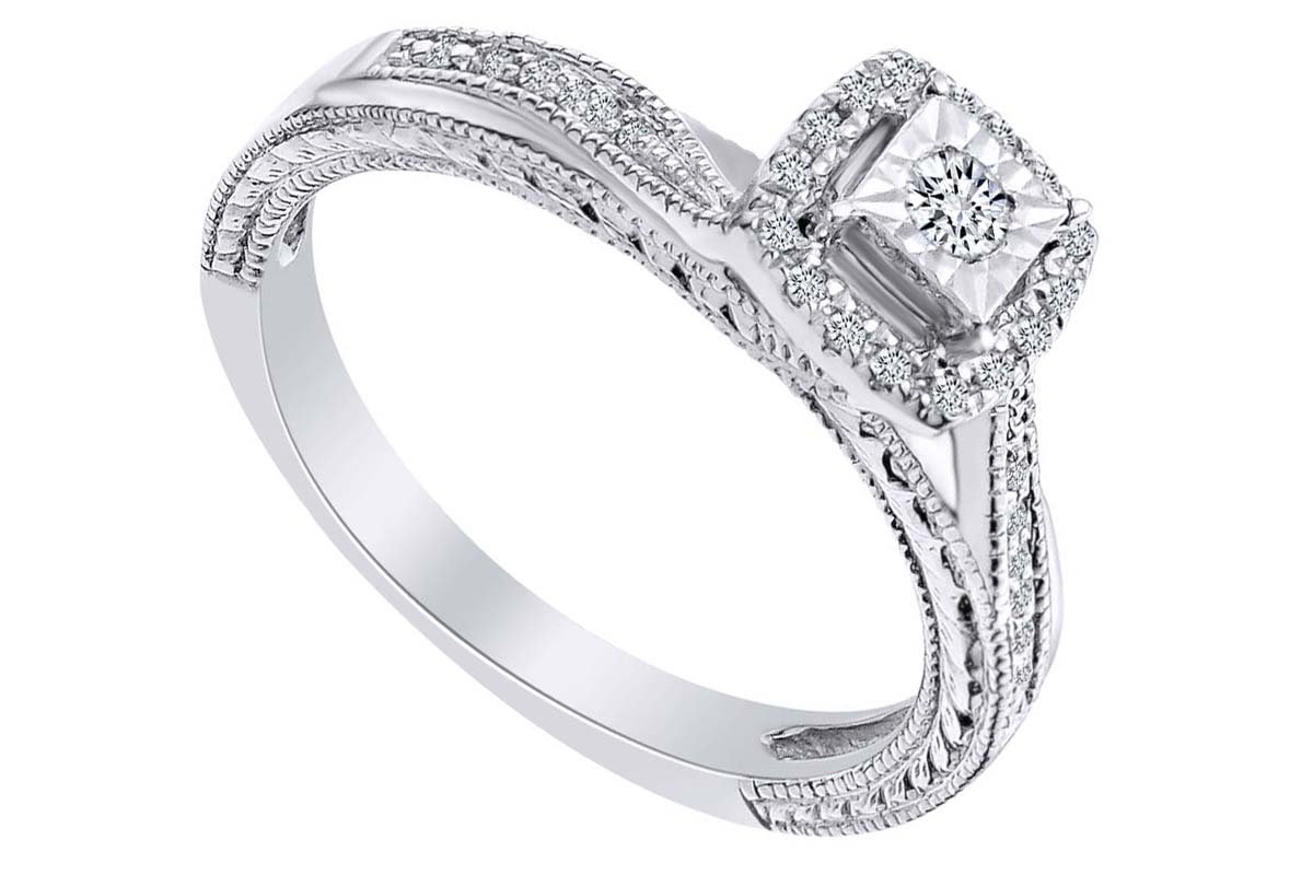 Natural Diamond Halo Cluster Engagement Ring - Round Shape, 0.15 CTTW, 925 Sterling Silver - Perfect for Proposals, Anniversaries & Romantic Occasions
