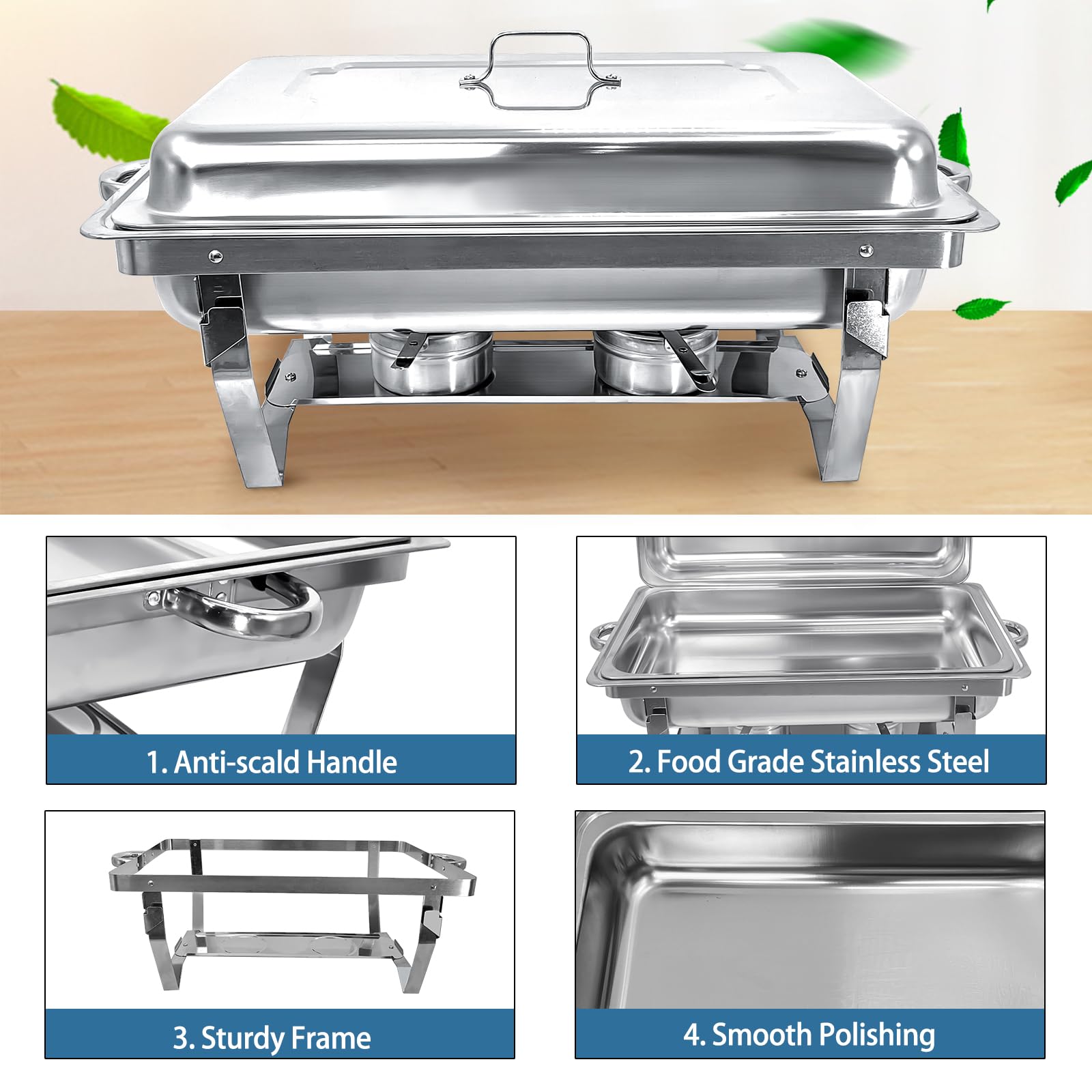 7-Pack Stainless Steel Chafing Dishes - 8 Quart Full-Size Buffet Catering Set (Silver Rectangular Chafer Warmers) for Banquets, Parties, Buffets & Catering Supplies - Perfect for Weddings, Events & Food Service