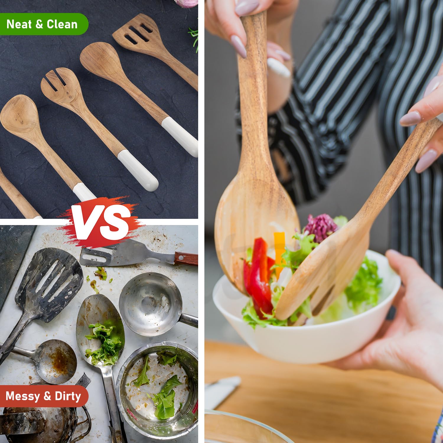 Premium Teak Wooden Spoons for Cooking – 5-Piece Kitchen Utensil Set, Durable & Nonstick Safe, Eco-Friendly, Ergonomic Design for Stirring, Mixing, Scraping & Serving – Ideal for Nonstick, Cast Iron & Ceramic Cookware – Perfect for Home Chefs & Everyday Cooking
