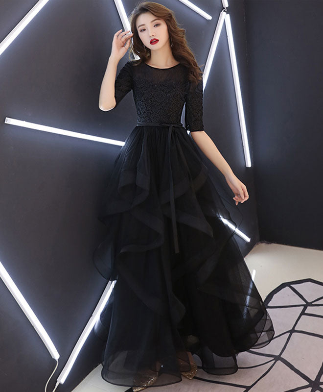 Elegant Black Tulle Lace Long Prom Dress for Women - Formal Evening Gown for Homecoming, Wedding, Ballroom Dance & Special Occasions