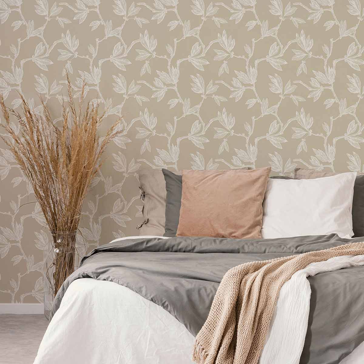 Grey Leaf Peel and Stick Removable Wallpaper 3075 - Self-Adhesive Decorative Wall Covering for Home & Office Decor - Perfect for Bedrooms, Living Rooms, and Accent Walls