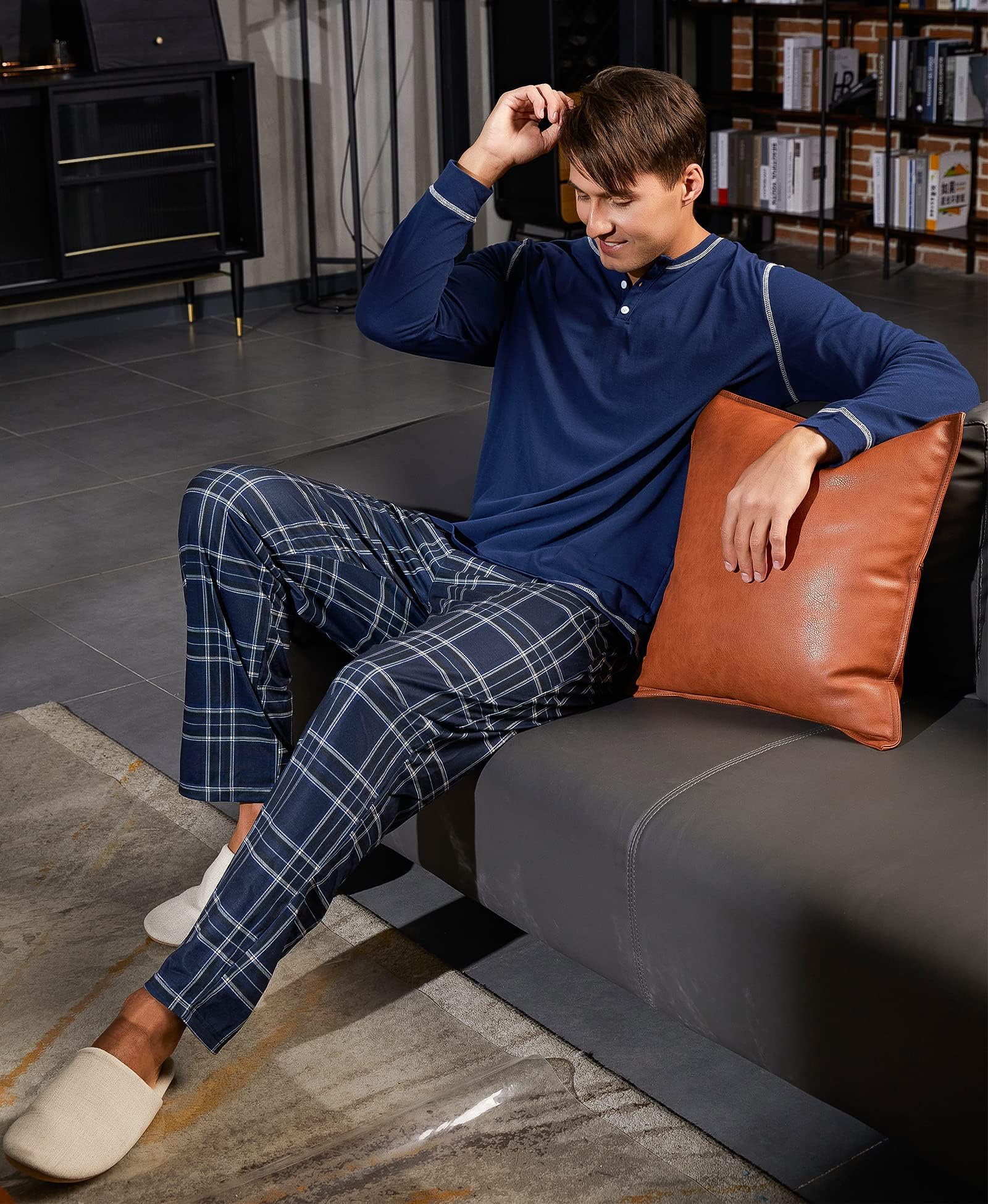 Yoimira Men's Soft Pajama Set with Pockets - Comfortable Sleepwear for Home & Lounge