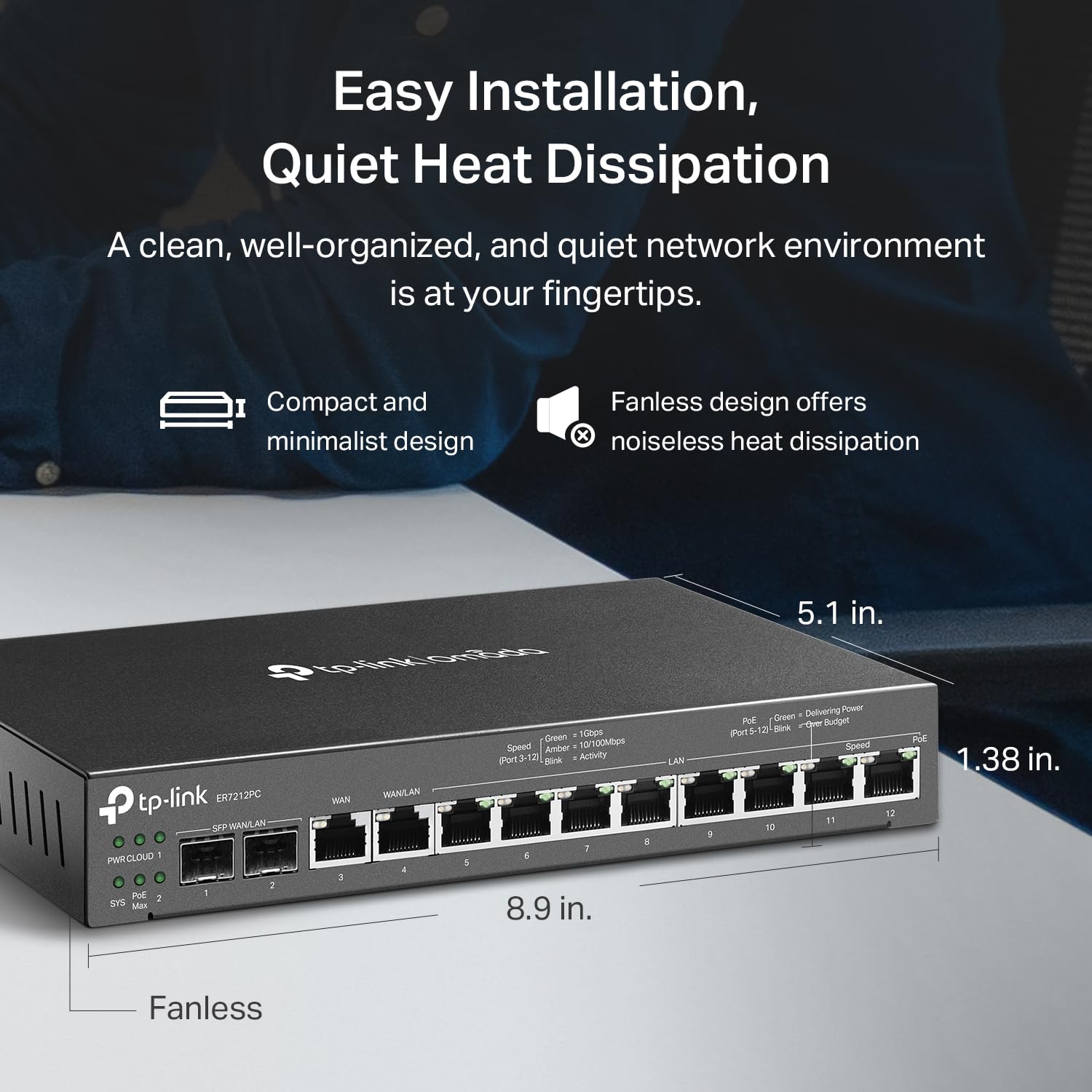 TP-Link Omada ER7212PC 3-in-1 Gigabit VPN Router with Embedded Controller | PoE+ Switch, Multi-WAN Load Balancing | Fanless Design for Quiet Operation | Ideal for Small Business Networks & Secure Remote Access