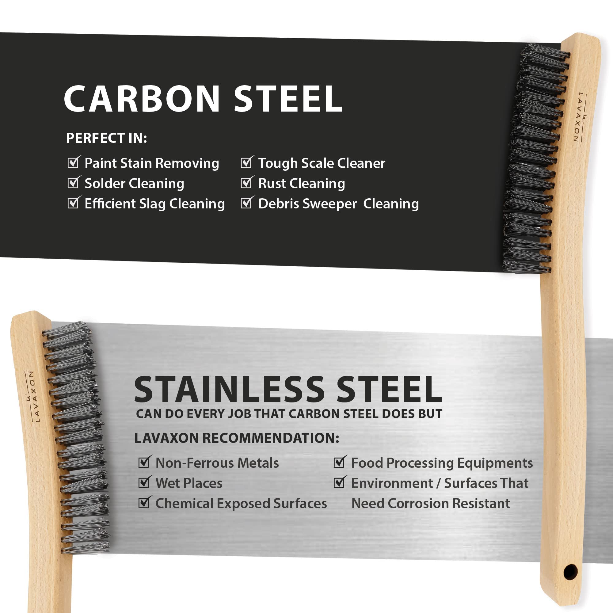 Heavy Duty Wire Brush Set - Stainless & Carbon Steel for Rust & Paint Cleaning - 14 Inches (2 Pack) - Ideal for Wielding Slag & Deep Cleaning