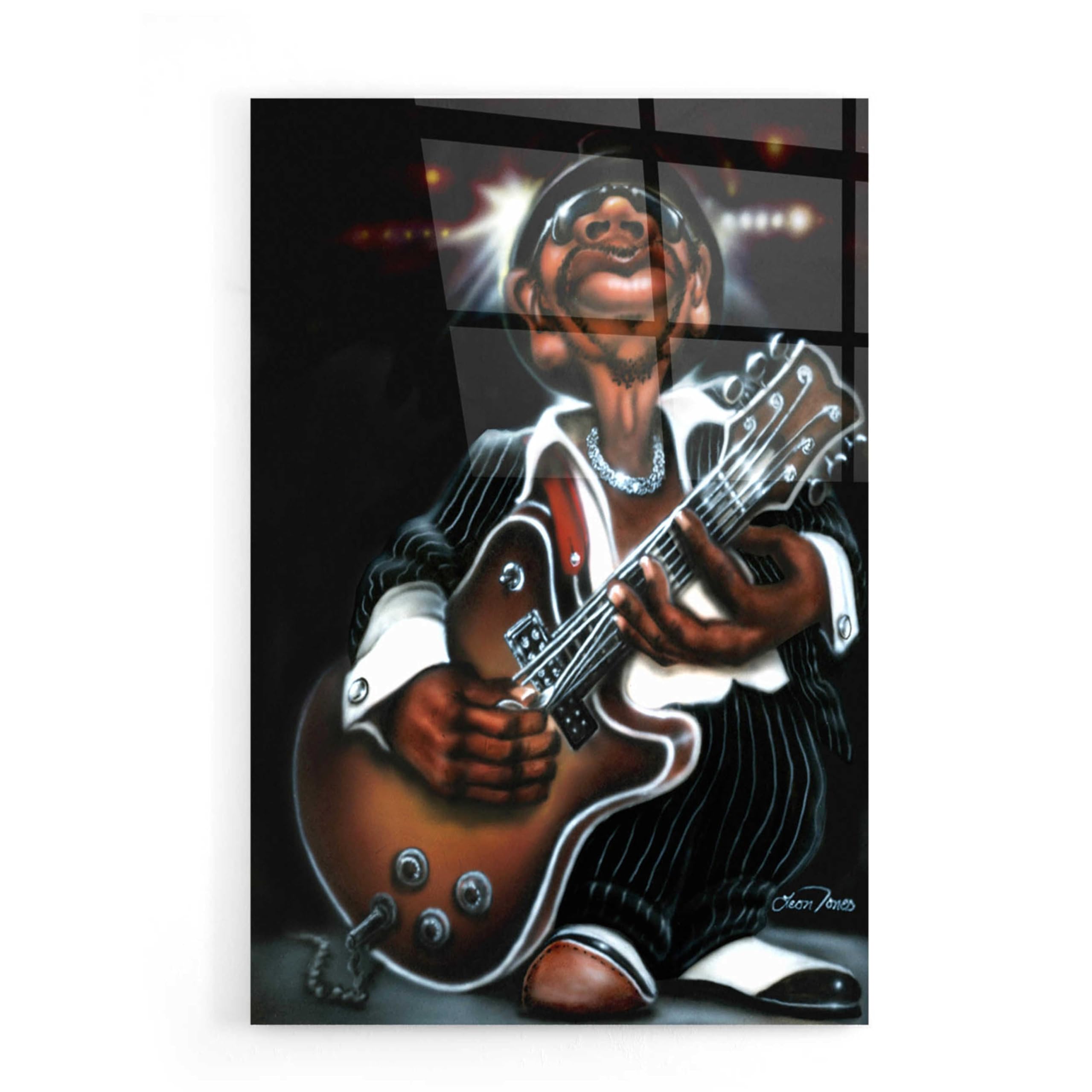Leonard Jones 'Jazzman Cool' Acrylic Glass Wall Art - 16x24 Inches Modern Abstract Painting for Living Room, Bedroom & Office Decor