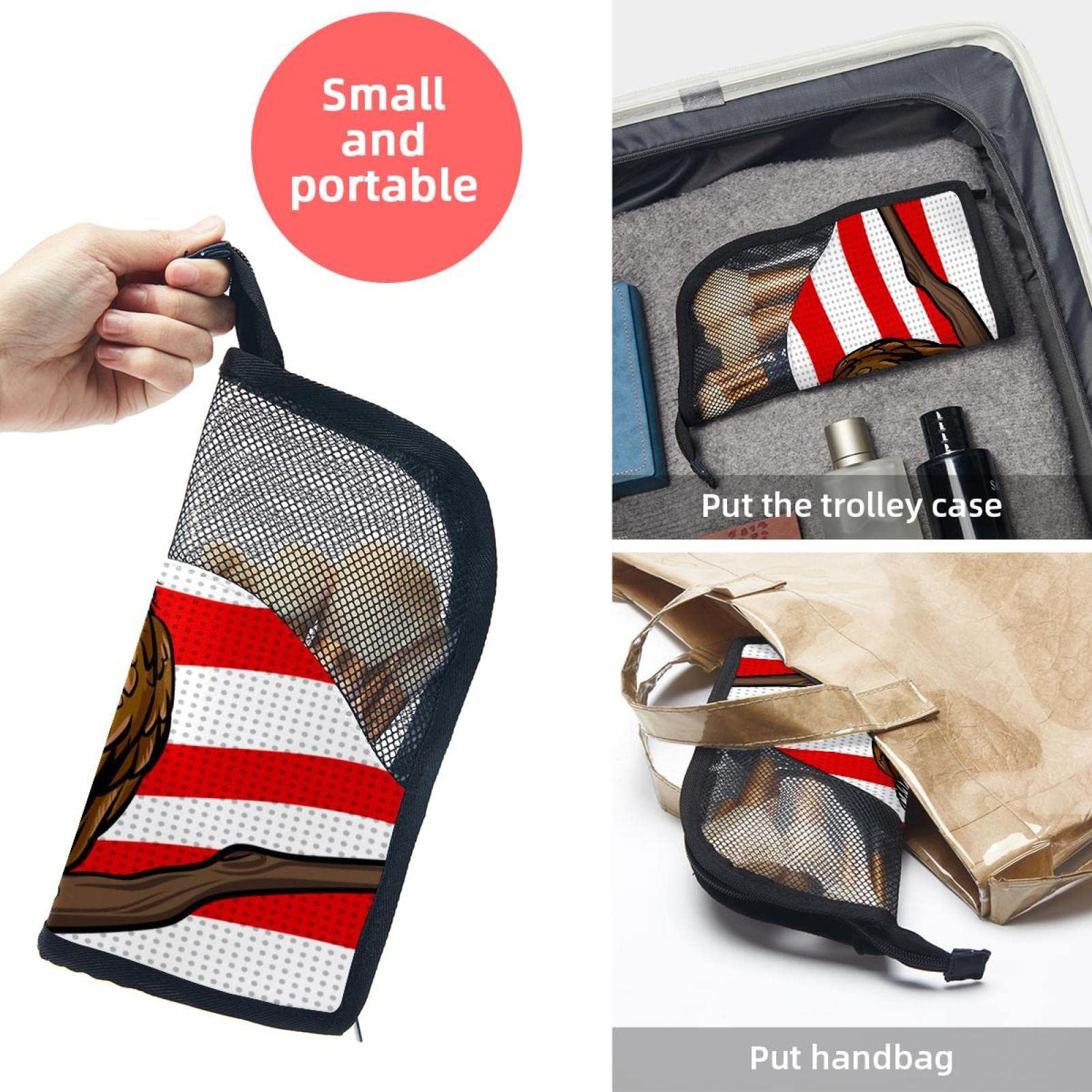 American Flag Makeup Brush Organizer Bag with 12 Brushes - Portable Travel Cosmetic Brush Holder Case with Eagle Design - Perfect for Makeup Artists, Travel & Home Vanity Organization