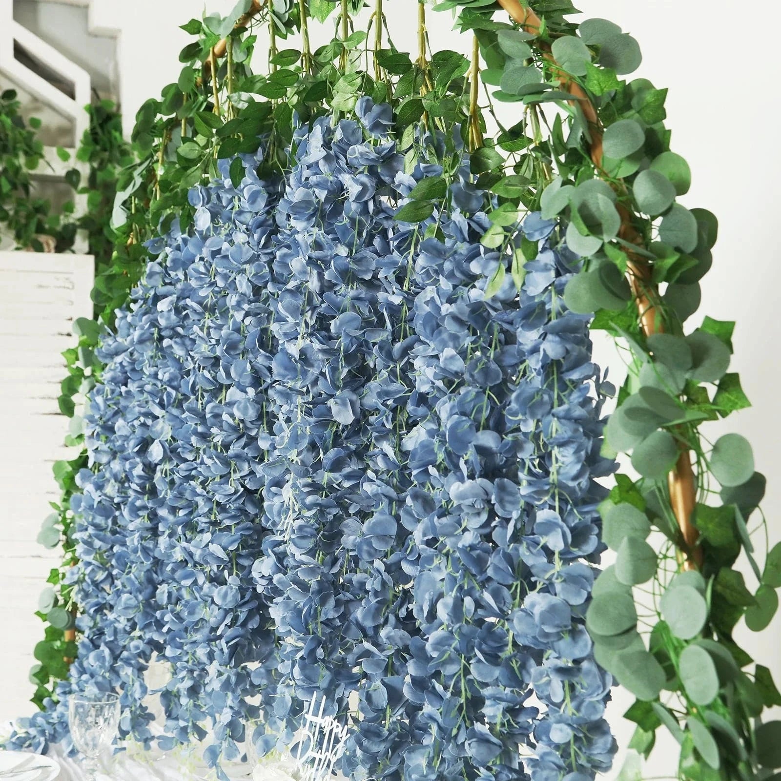 42 Inch Tall Artificial Silk Wisteria Hanging Vine Bush - Purple Faux Flowers for Home Decor, Wedding Centerpieces, Garden & Outdoor Party Decorations