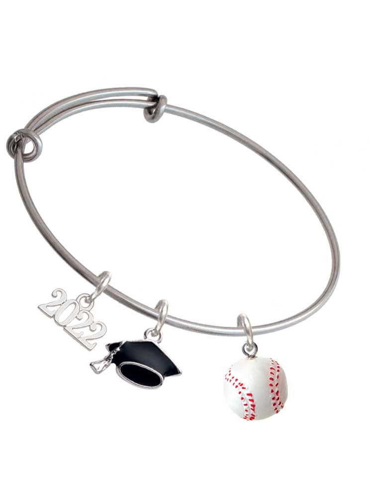 Delight Jewelry Resin 1/2 Inch Baseball Graduation Hat 2022 Charm Bangle Bracelet for Women - Perfect for Graduation Gifts, Sports Fans & Fashion Accessories