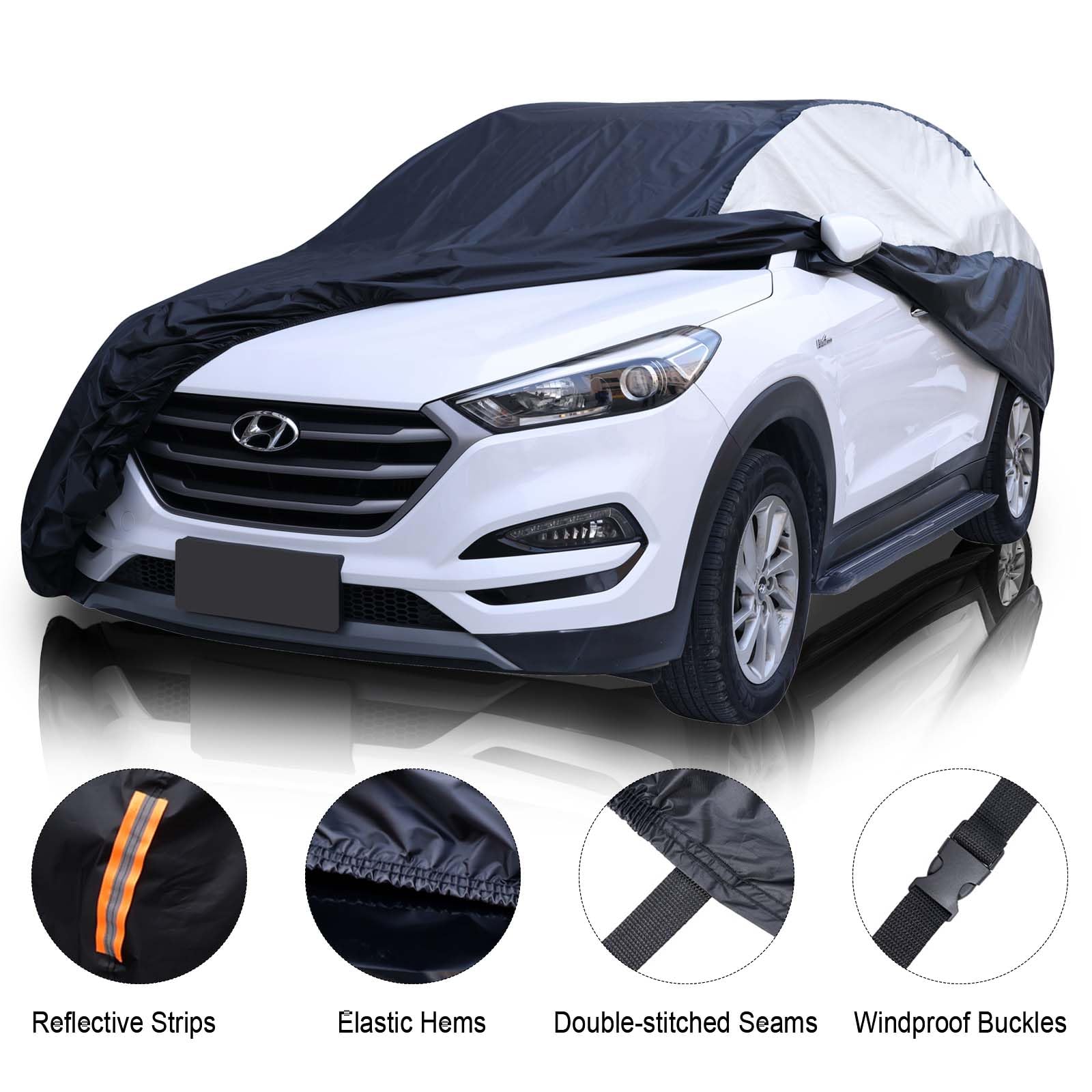 Waterproof All-Weather Car Cover for Toyota RAV4 SUV (Fits Up to 179 Inches) - Black & Silver UV Protection Outdoor Vehicle Cover | Perfect for Parking, Travel & Long-Term Storage