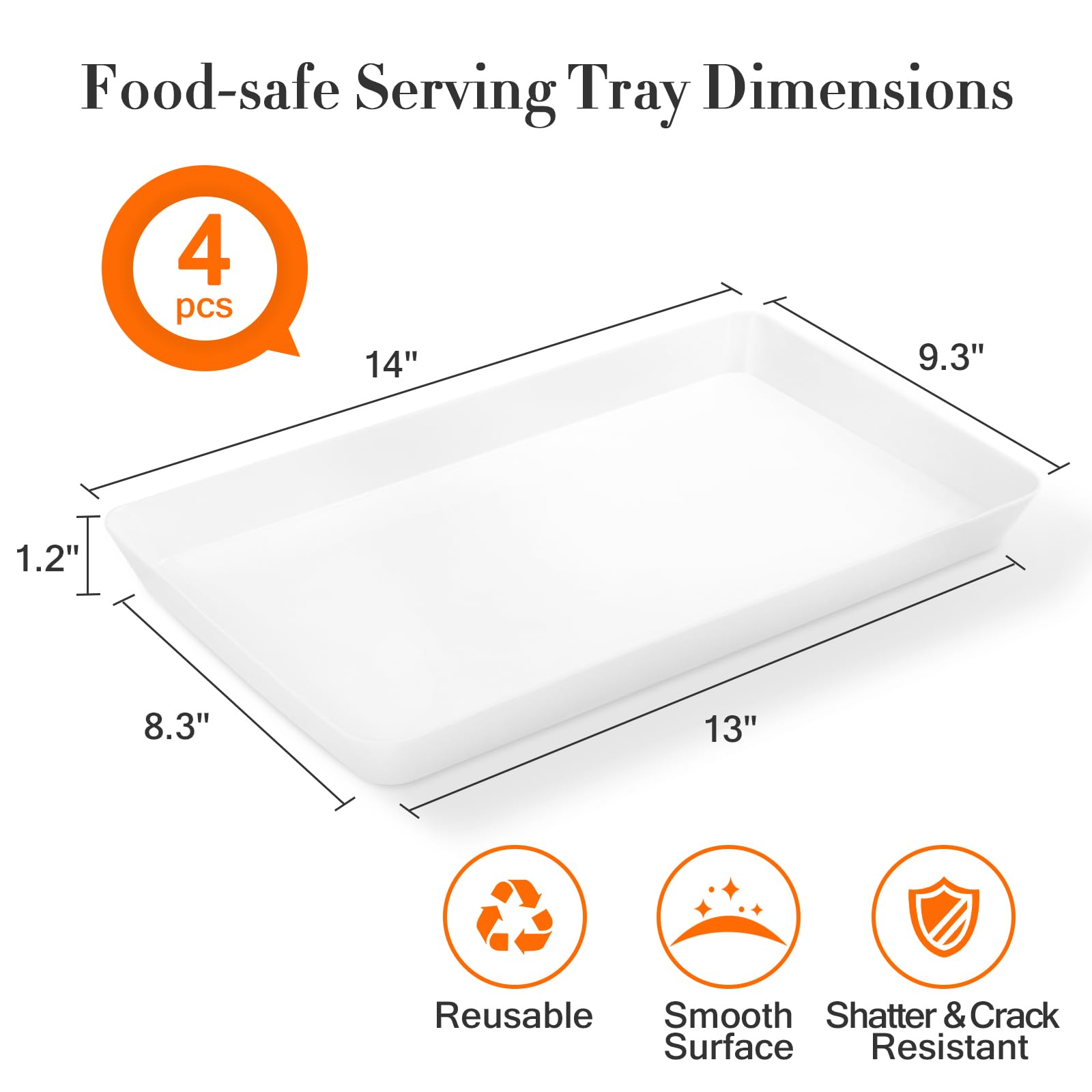 WOWBOX 4-Piece Plastic Serving Tray Set - Reusable Party Platters for Snacks, Fruits, Cookies & Desserts | Perfect for Kitchen Pantry Organization, Entertaining Guests & Home Parties | Durable Food Serving Trays for Indoor & Outdoor Use