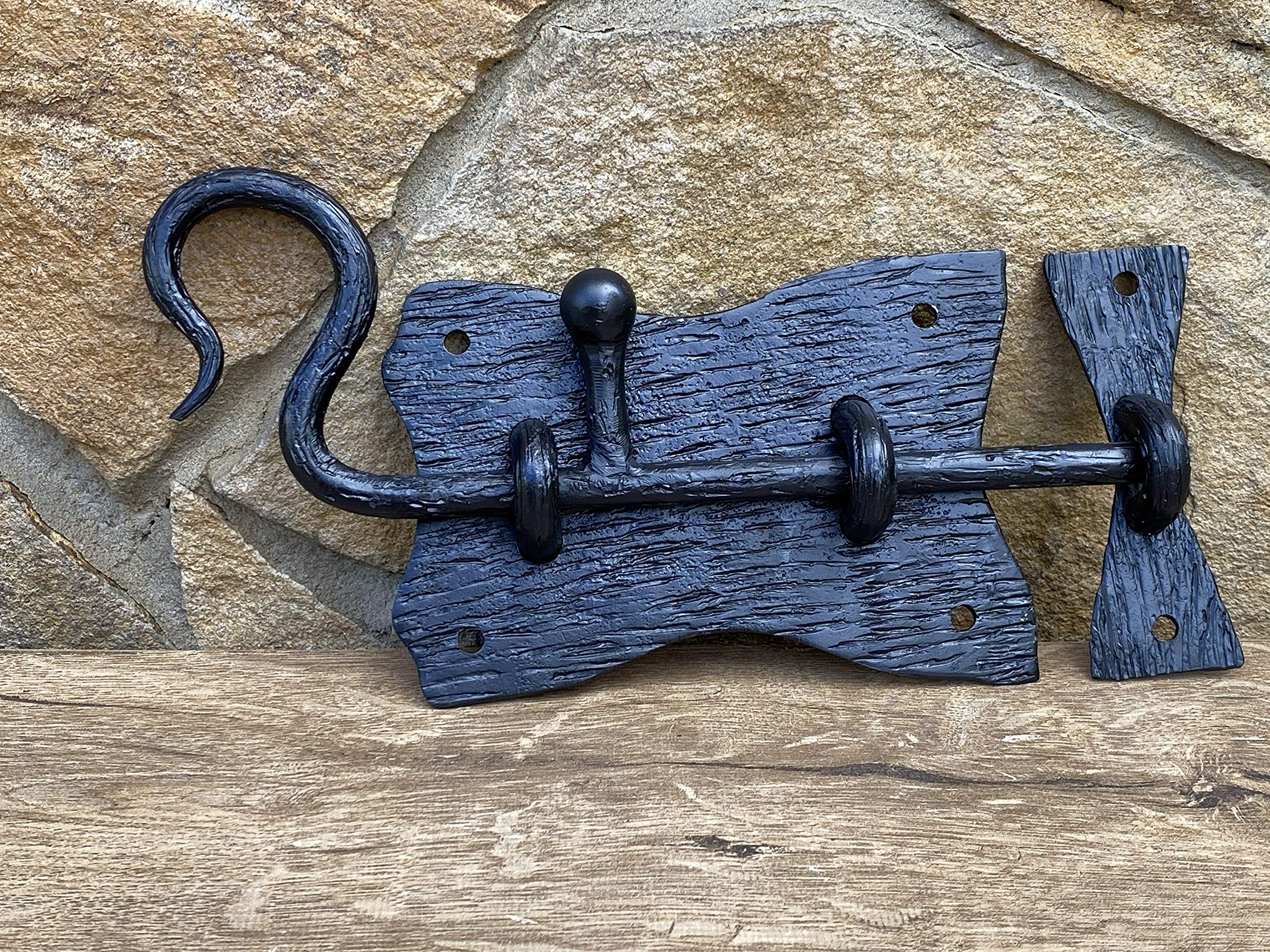 Sturdy Hand-Forged Door Latch & Slide Bolt - Heavy Duty Barn, Shed, and Gate Lock for Rustic Security - Perfect for Farmhouses, Storage Units, and Outdoor Buildings