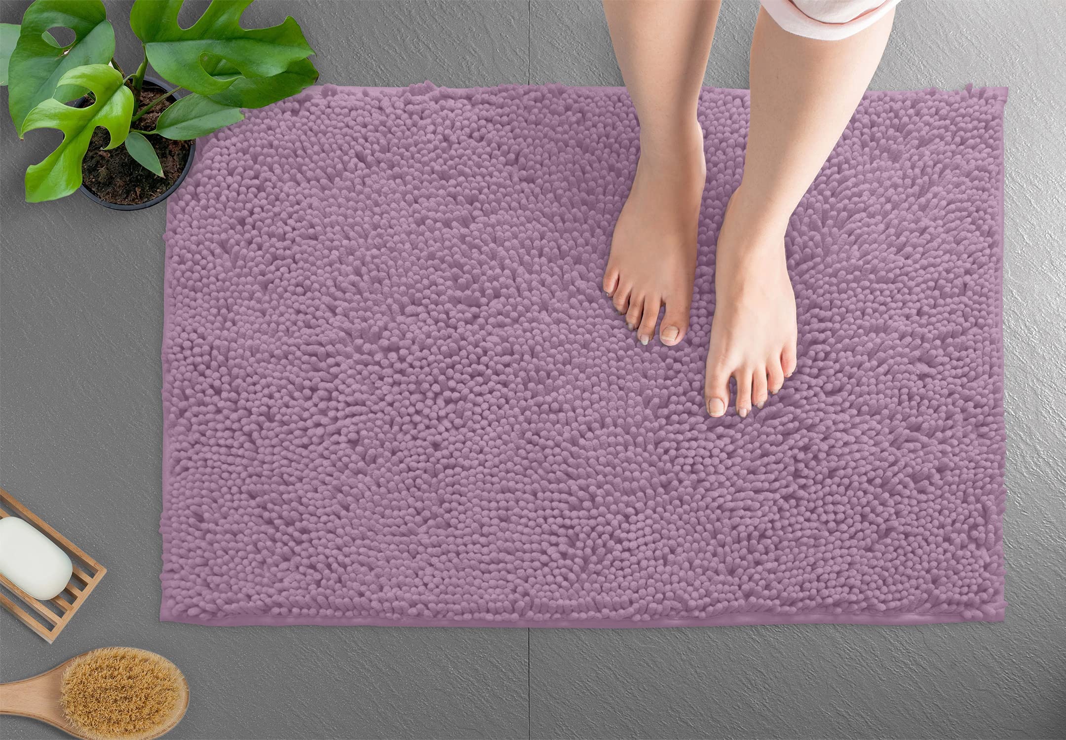 Ultra Soft Chenille Plush Bath Rugs - Non-Slip Microfiber Floor Mats for Bathroom, Kitchen, Entryway & Living Room (30x20 Inches, Mauve) - Perfect for Cozy Home Decor & High-Traffic Areas