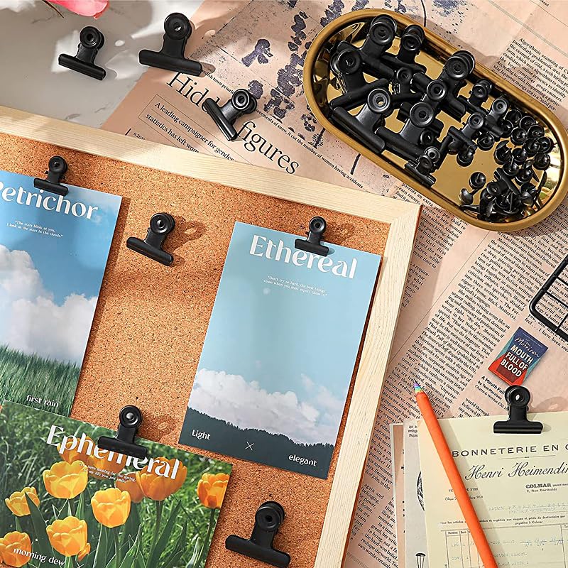 Strong Metal Bulldog Clips with Hole for Push-pin - 38mm Black Paper File Clips, Small Binder Clips for Office, School & DIY Projects - Perfect for Organizing Documents, Sealing Coffee/Tea Bags & Photo Grid Displays