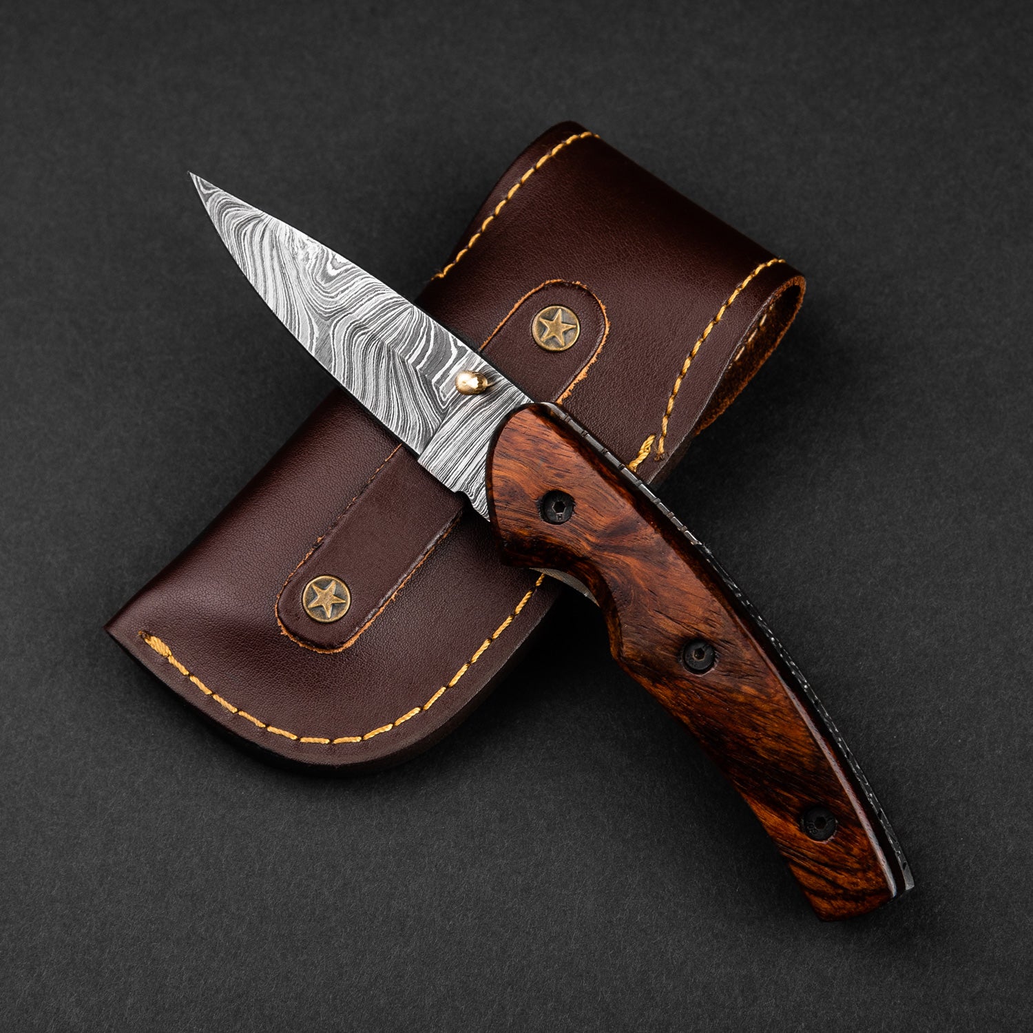 Premium Damascus Steel Liner Lock Folding Pocket Knife - Londoner Collection - Perfect for Camping, Hiking & Everyday Carry (EDC)