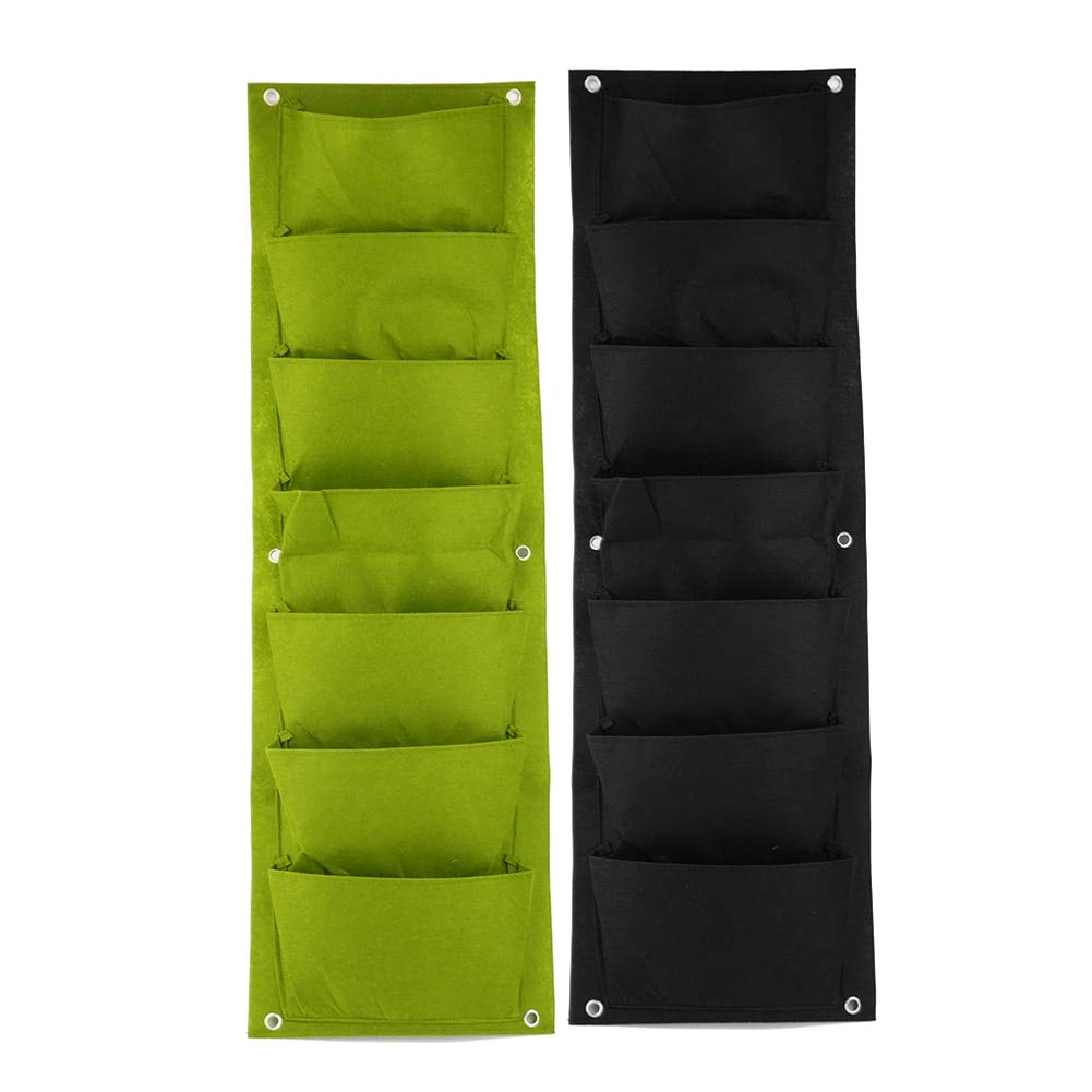 7-Pocket Vertical Garden Planter Wall Hanging - Indoor/Outdoor Vegetable Herb Flower Grow Bag for Balcony, Patio, Kitchen (Black) - Perfect for Small Space Gardening & Urban Farming