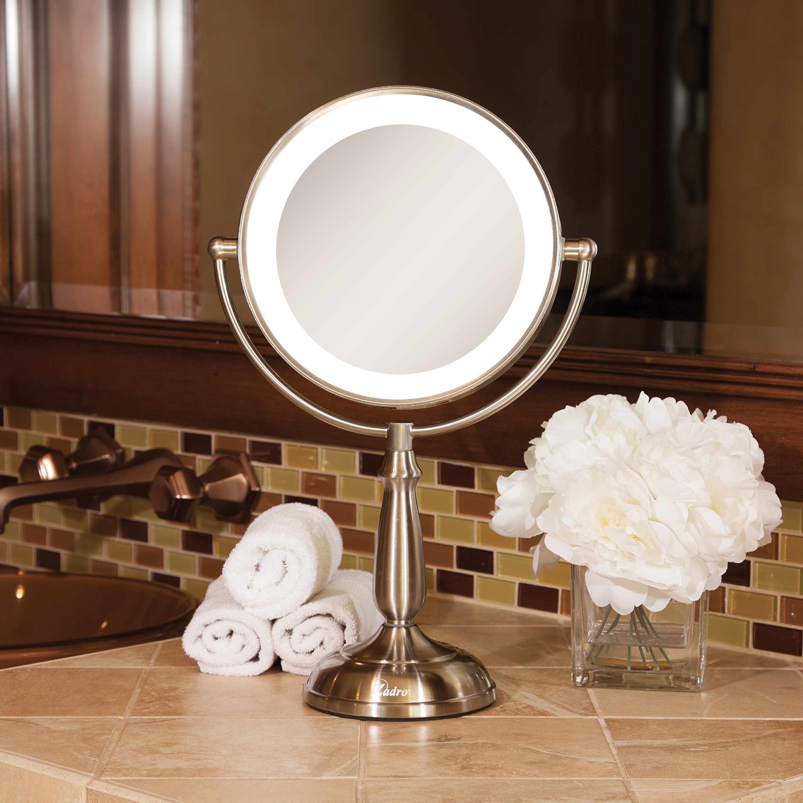 Zadro 11 Inch LED Makeup Mirror with Dimmable Touch Lights & Magnification - Perfect for Vanity, Bathroom, and Travel Makeup Application