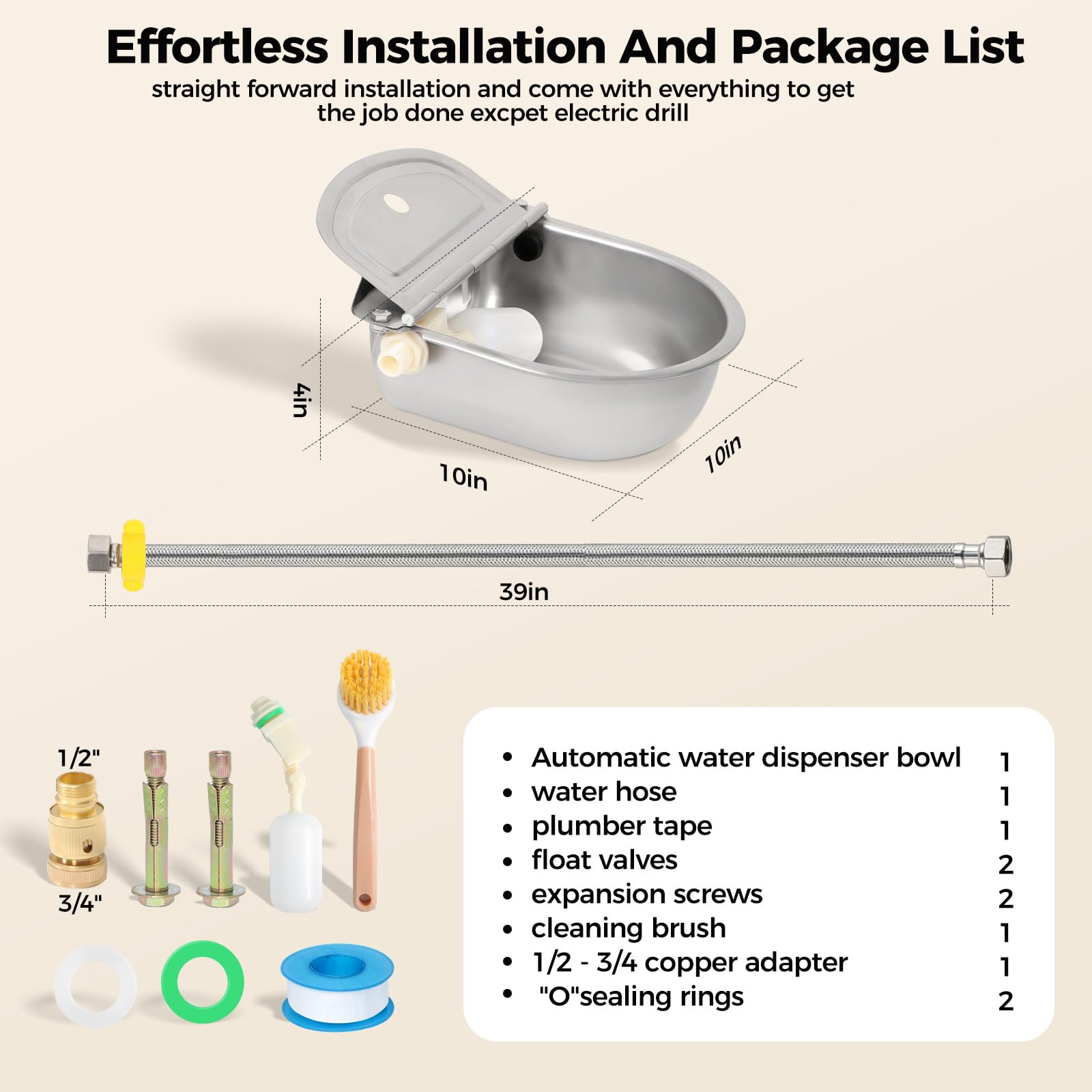 BinetGo Automatic Dog Water Dispenser - Stainless Steel Outdoor Pet Water Bowl with Bite-Resistant Design, Drain Plug & Float Valve - Ideal for Dogs, Goats & Livestock - Perfect for Backyards, Farms & Outdoor Use
