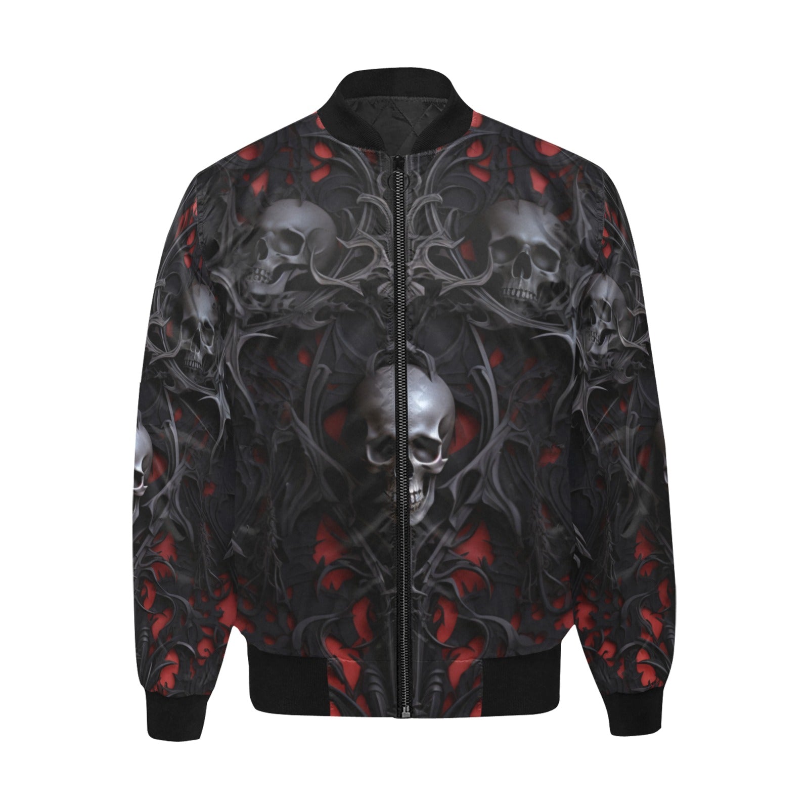 Gothic Skull Print Bomber Jacket for Men & Women - Edgy Streetwear Fashion for Punk, Rock, and Halloween Outfits