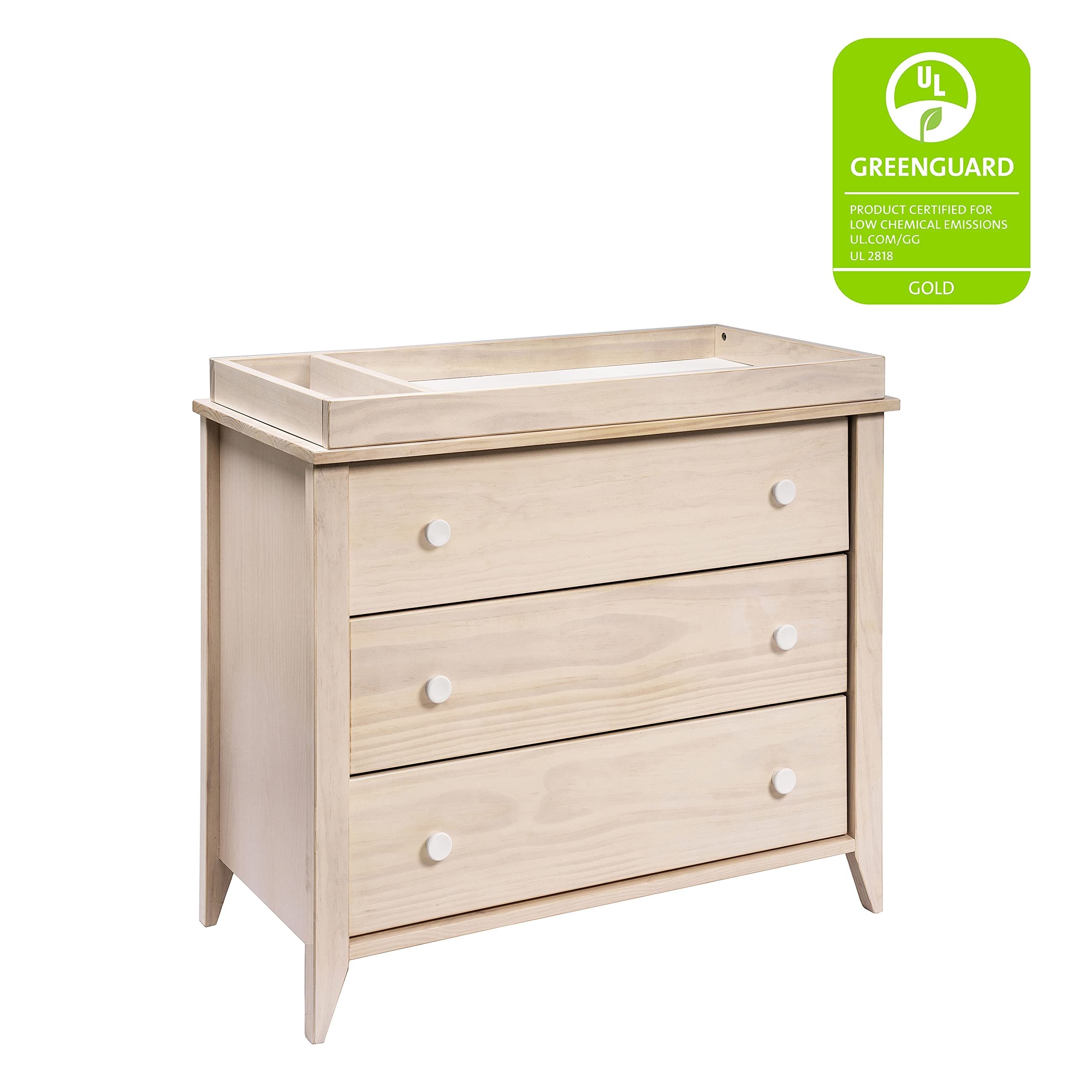 Babyletto Sprout 3-Drawer Changing Table Dresser with Removable Changing Tray - Washed Natural & White - Greenguard Gold Certified - Perfect Nursery Furniture for Diaper Changes & Baby Clothes Storage