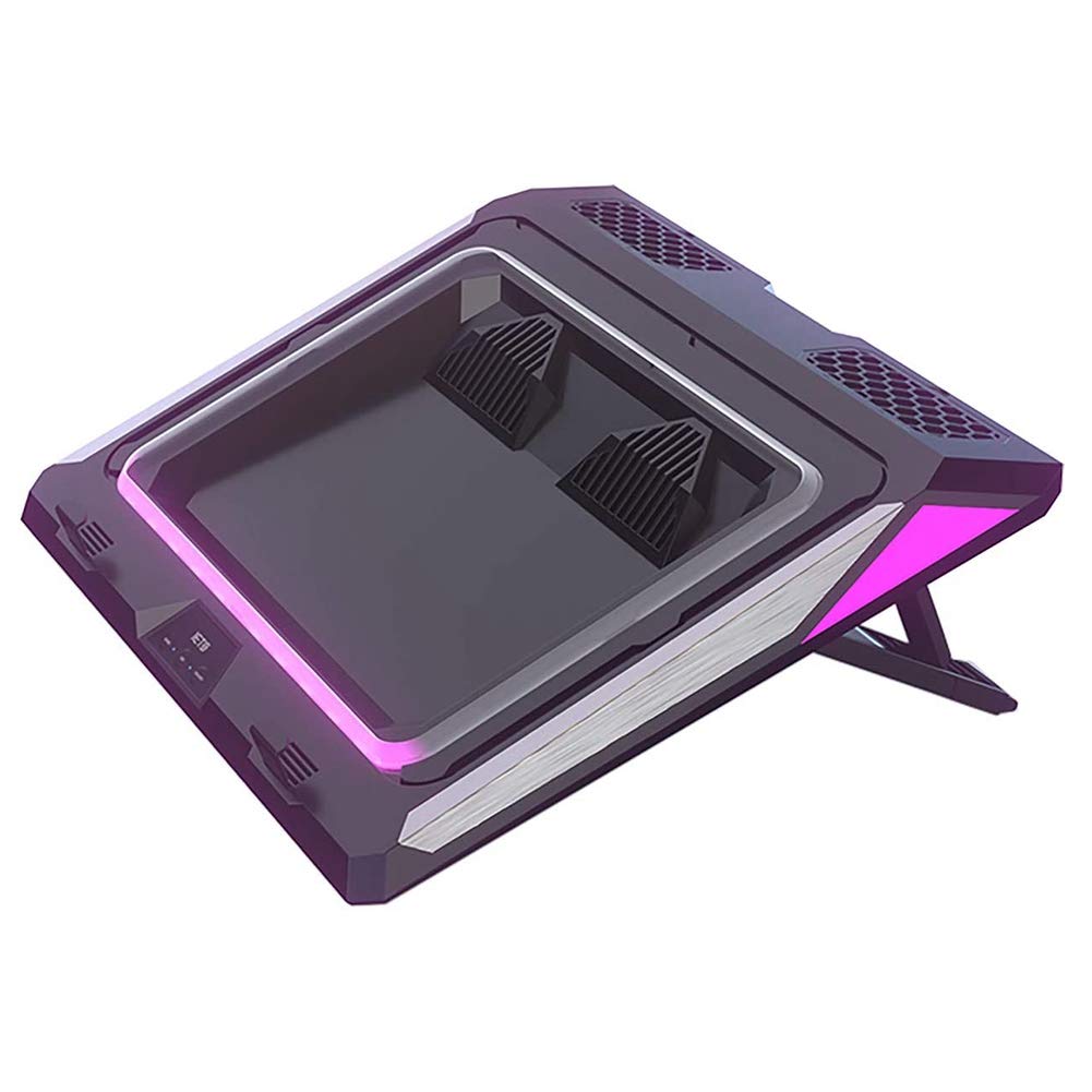 YHJIC GT300 Dual Fan Laptop Cooling Pad for Gaming Laptops - USB Powered Cooling Stand with Dust Filter, 6 Color LED Lights | Perfect for Gaming, Office Work & Heavy Computing Tasks