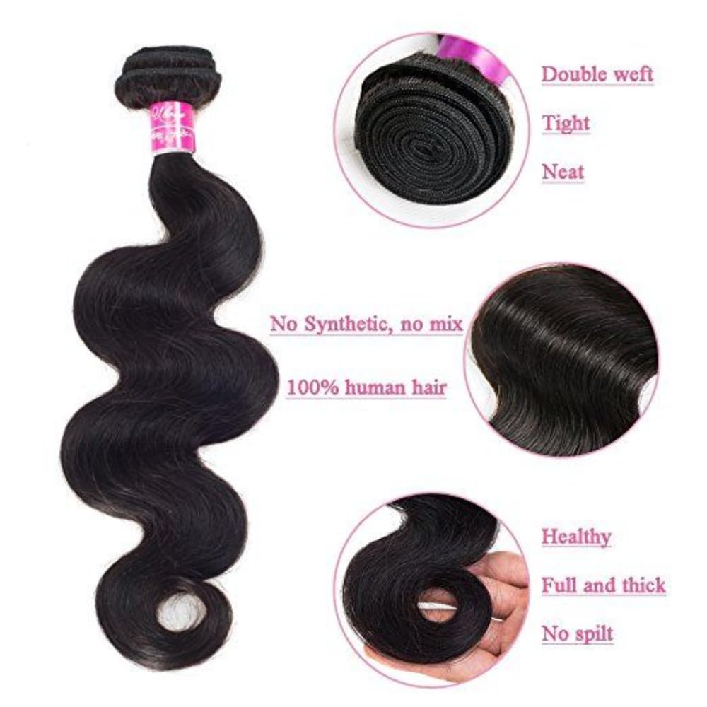 Premium 10A Grade 100% Unprocessed Virgin Human Hair Bundles - Natural Black Body Wave Weave (20/22/24 Inch) - Perfect for Protective Styles, Sew-Ins, and Everyday Glamorous Looks