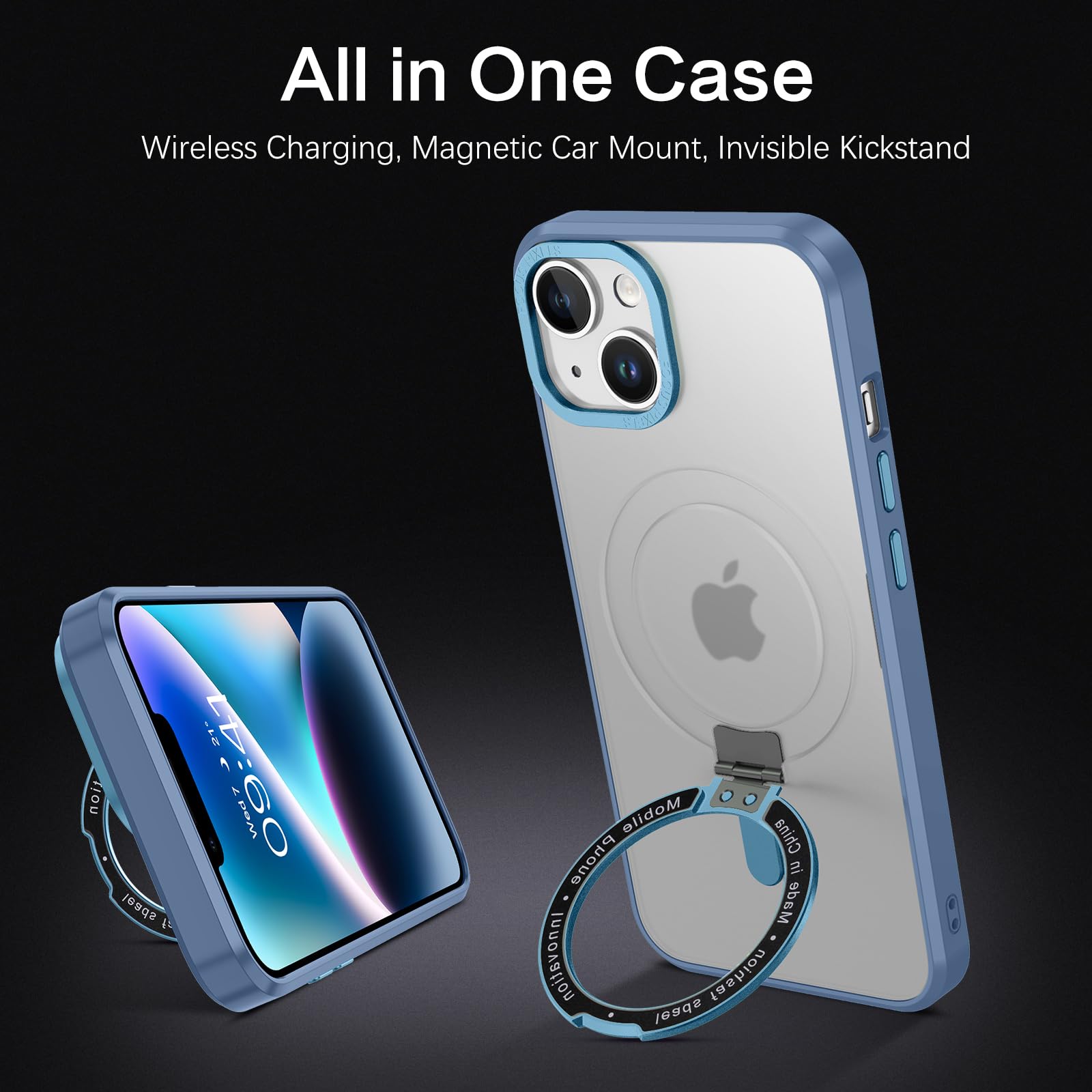 GaoBao Magnetic Phone Case Compatible with iPhone 13 & 14 - Military Grade Protection with MagSafe Support, Invisible Ring Holder & Kickstand - Blue | Perfect for Work, Travel & Everyday Use